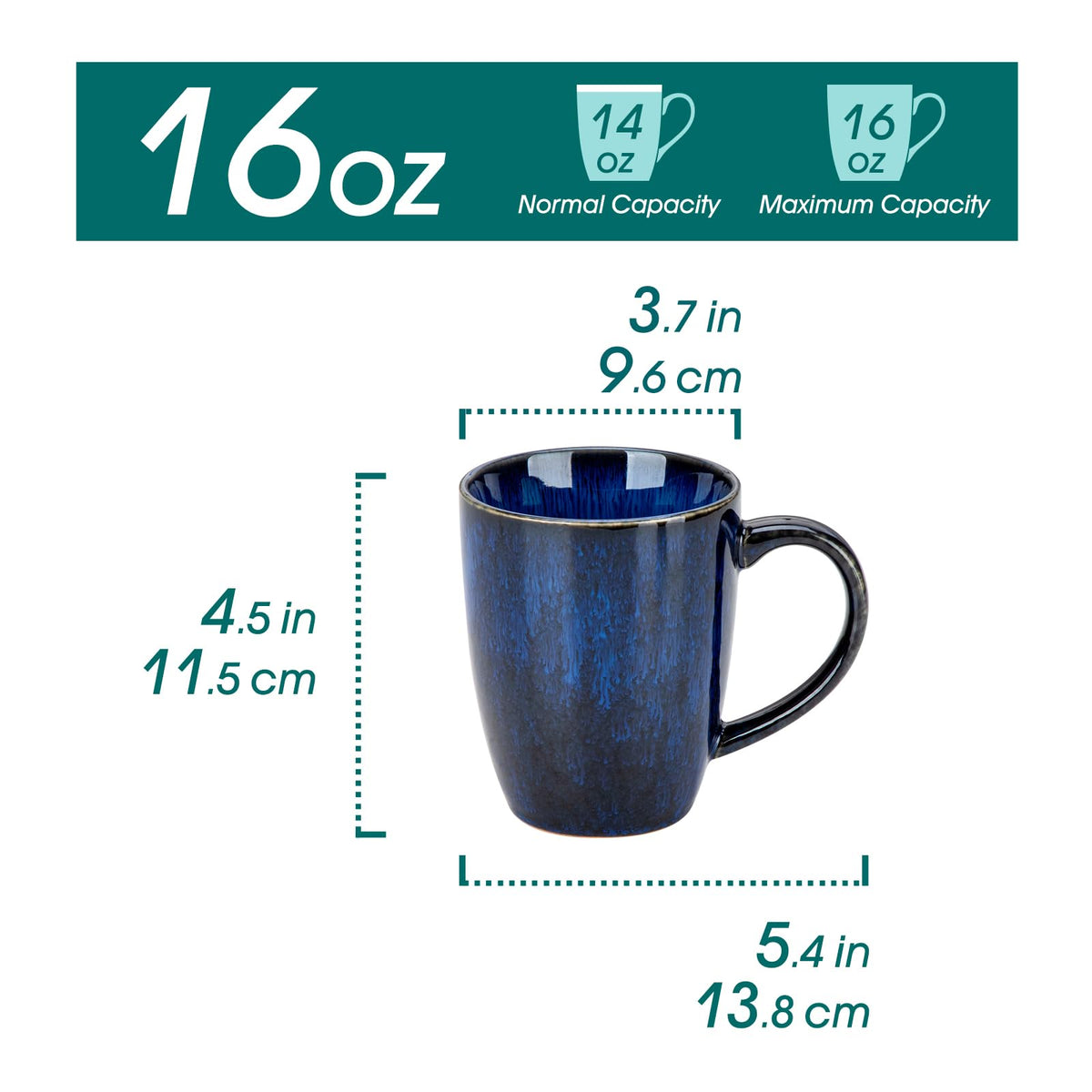 vancasso Starry Ceramic Coffee Mug Set of 6, 16 Oz Tea Cups with Handle for Latte, Tea, Cappuccino, Milk, Cocoa, Microwave&Dishwasher Safe,Blue