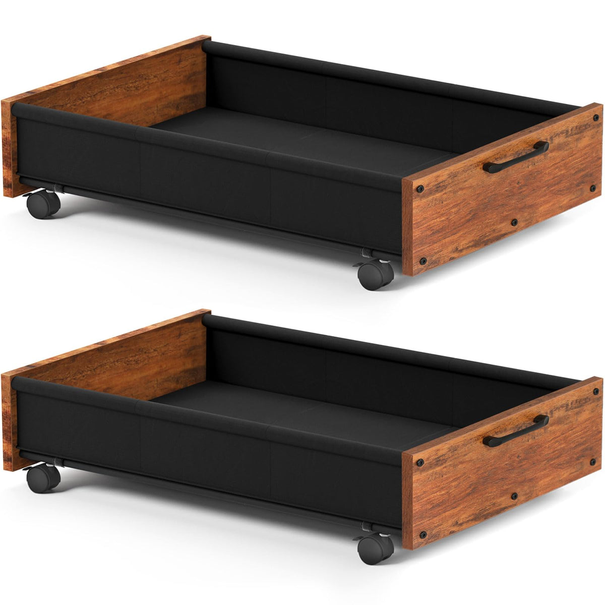 2 Pack Wood Under Bed Storage with Wheels-55 L/pc, Large Storage Containers for Clothes, Blankets Under Bed Shoe Storage Organizer, Easy Rolling Wooden&Metal Drawer ZIMICRO