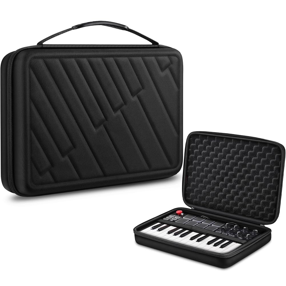 FINPAC Semi-Hard Carrying Case for AKAI Professional MPK Mini MKII & MK3 & MPK Play | Alesis V Mini 25 Key USB MIDI Keyboard Controller Case with Cable Slot for Business, Travel (Black)