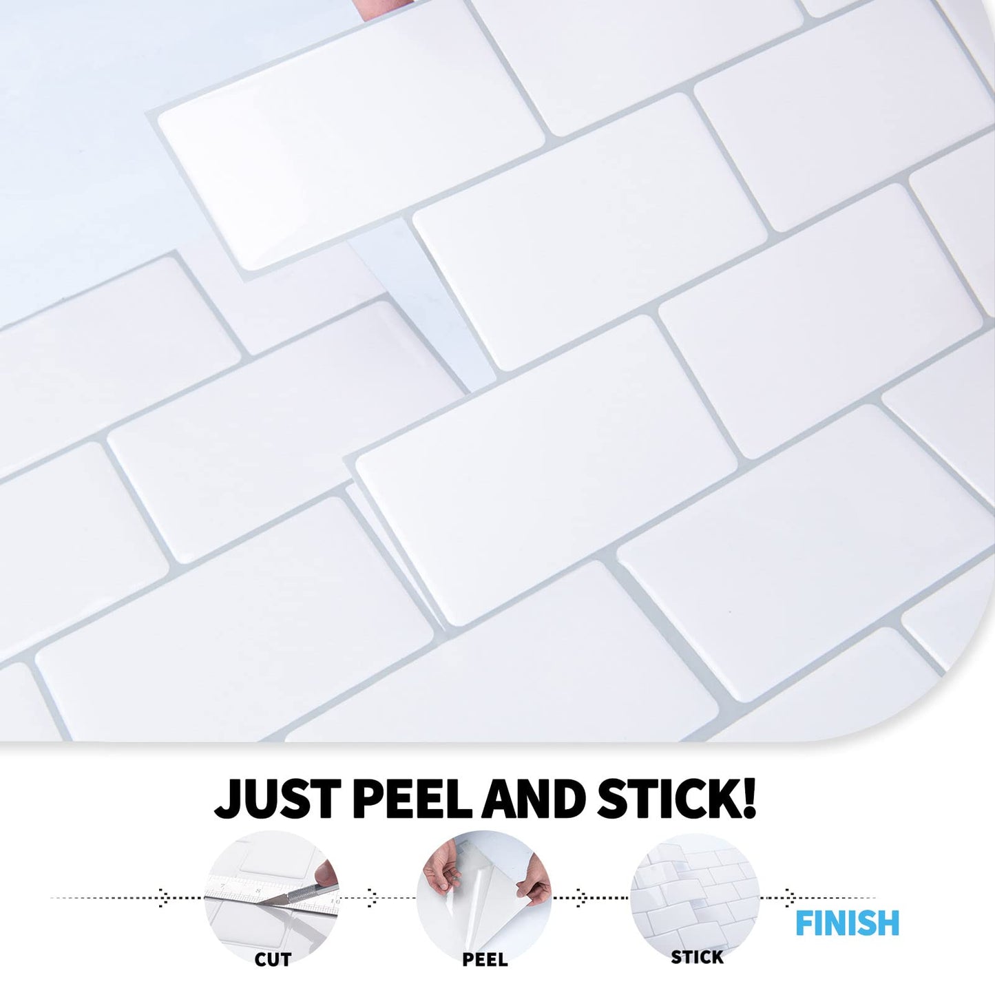 Art3d 10-Sheets Peel and Stick Tile Backsplash - 12"x12" PremiumAnti Mold Kitchen Backsplash Peel and Stick Tile, Bright White