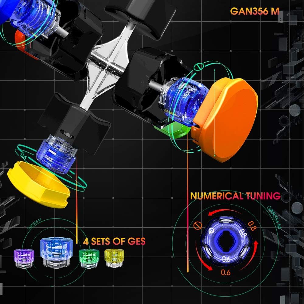 GAN 356 M with Extra GES Set, 3x3 Speed Cube Magnetic Stickerless, 3D Puzzle Fidget Toy Brain Teasers for Kids Teens Beginners Travel Games Holiday Birthday Gifts Stocking Stuffers