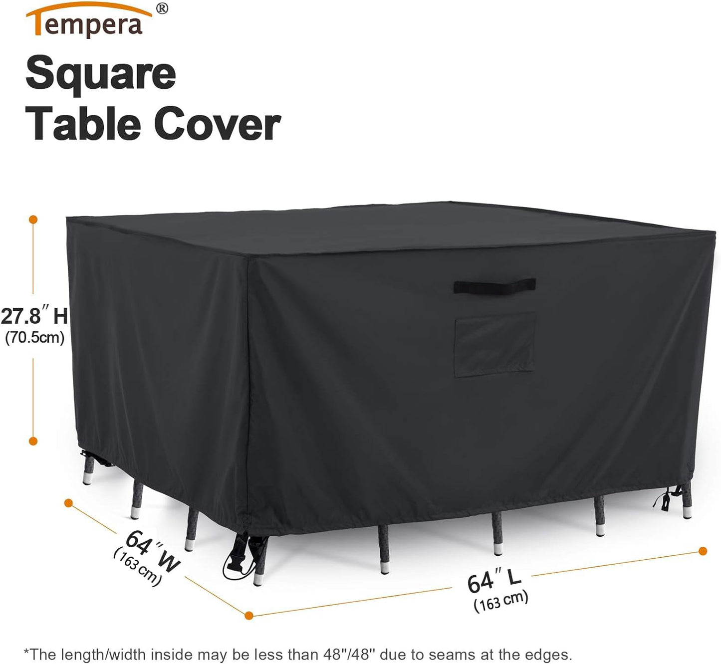 Tempera Patio Furniture Cover, Waterproof, Tear-Resistant, UV Resistant Outdoor Square Table, Sofa, Sectional Cover, Space Grey, 64x64 inches