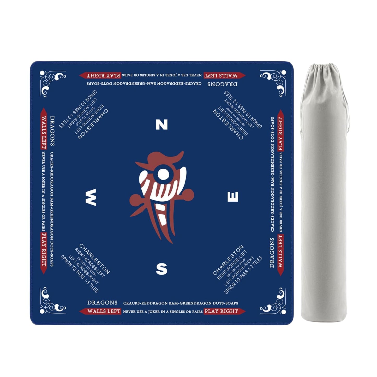 roonka31.5 Professional Mahjong Mat with One Bamboo Bird Design - 3mm Thick Silent Rubber Table Cover, Waterproof Non-Slip Game Pad with Carry Bag