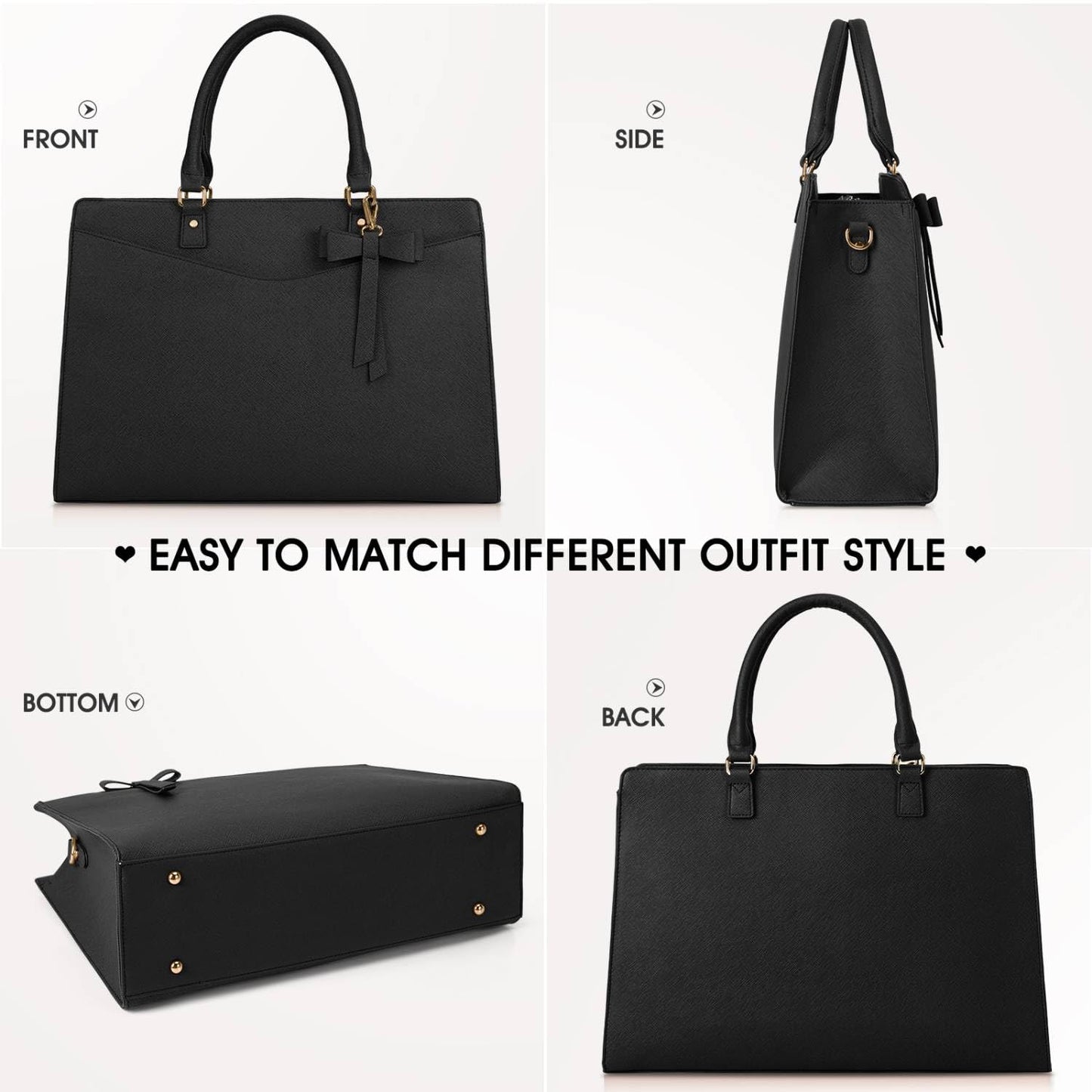 Laptop Bags for Women 15.6 inch Laptop Tote Bag PU Leather Large Work Tote Bag Waterproof Professional Business Office Work Bag Laptop Briefcase Women Travel Handbag Shoulder Bag, Black