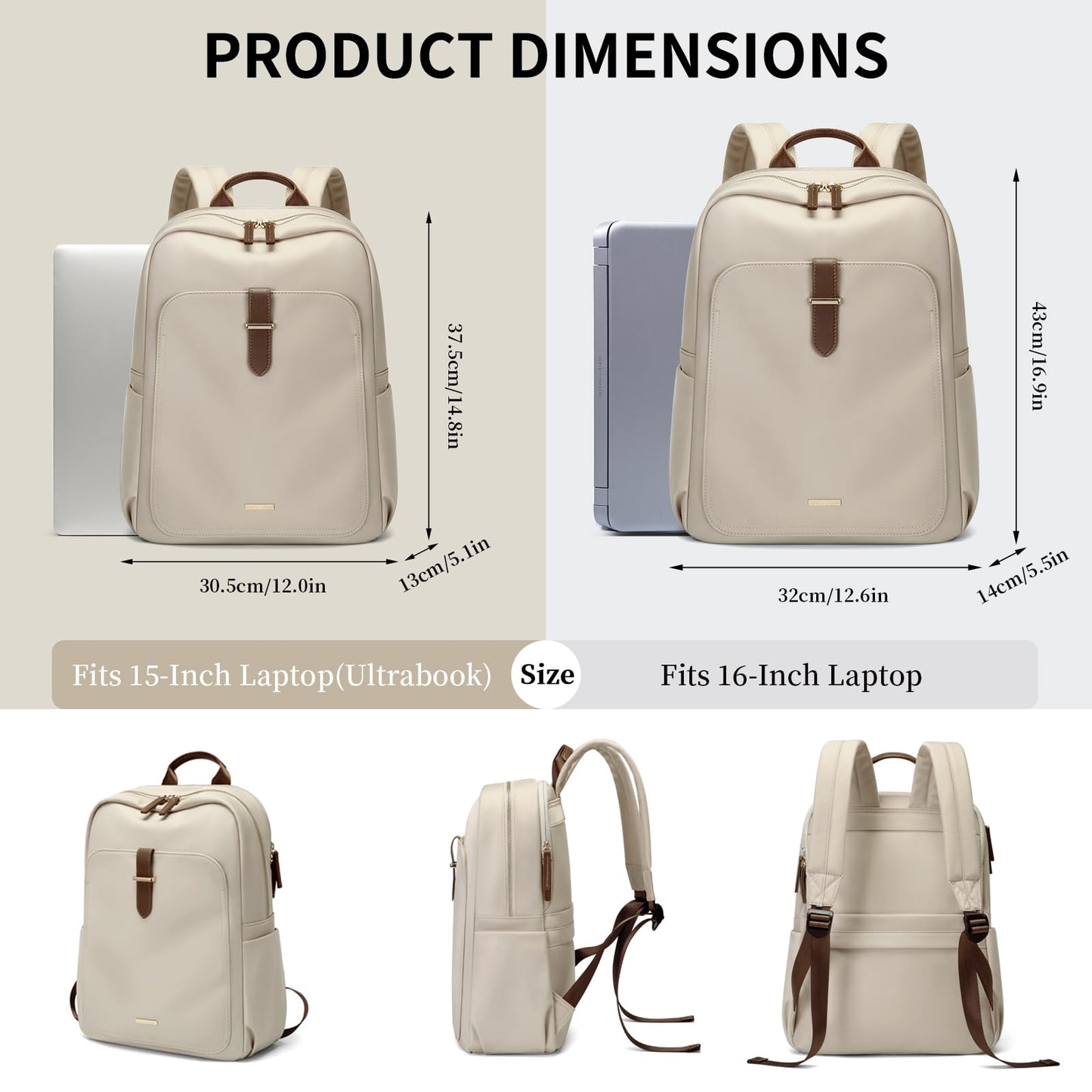 Laptop Backpack Purse for Women Fits 16 Inch Notebook Casual Daypack Work Travel College Bookbag Fashion Computer Bag (Apricot, 16 Inch)