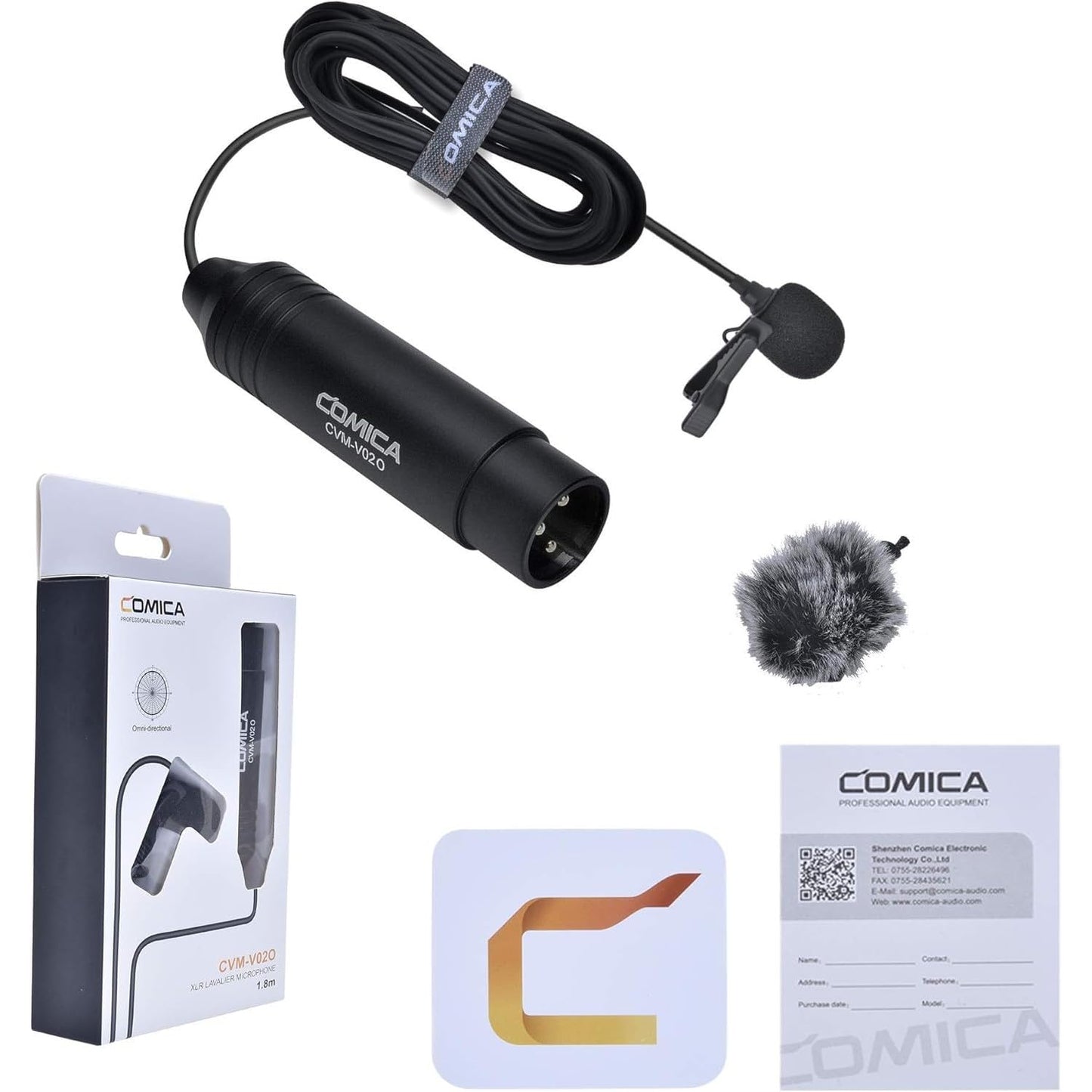 COMICA XLR Lavalier Condenser Microphone,CVM-V02O Omnidirectional Lapel Lavalier Microphone,Clip on Mic Interview Kit for Recorder Mixer camcorders Zoom H4n H5 H6 Tascam DR 40 DR100 (5.9f,1 Pack)