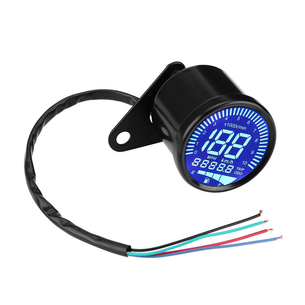 Universal Motorcycle Digital Speedometer Gauge, 12V DC with LED Backlight Tachometer Oil Level and Voltmeter Display, Black Housing