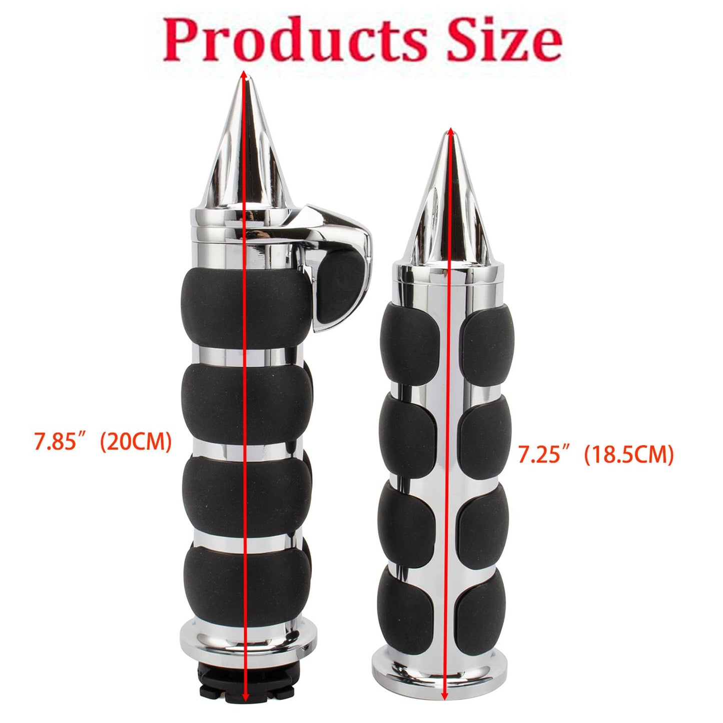 Motorcycle 1" Hand Grips Bar End Hand Handlebar Spike Chrome Black Aluminum Rubber