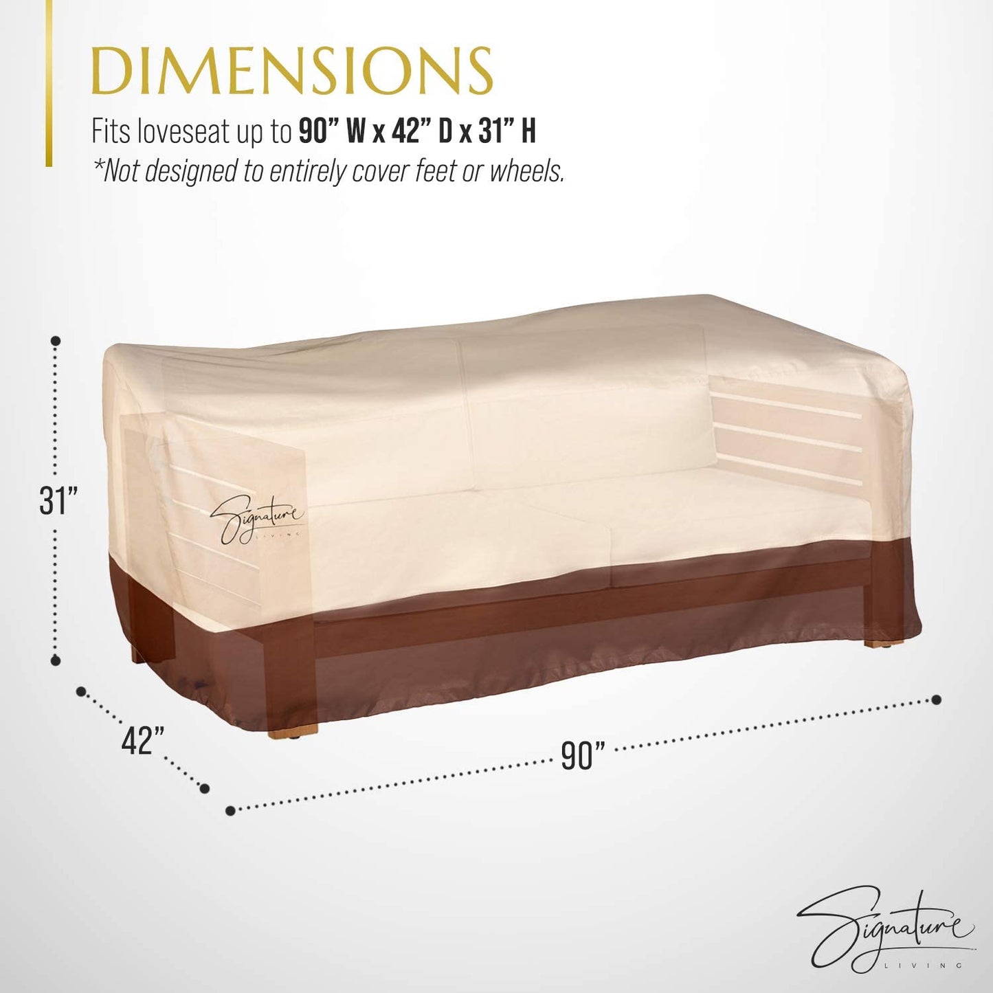 Signature Living Outdoor Waterproof Love Seat Sofa Cover, Durable 600D UV-Coated Polyester Outdoor Furniture Covers for All-Weather Protection (Large 90 inch)