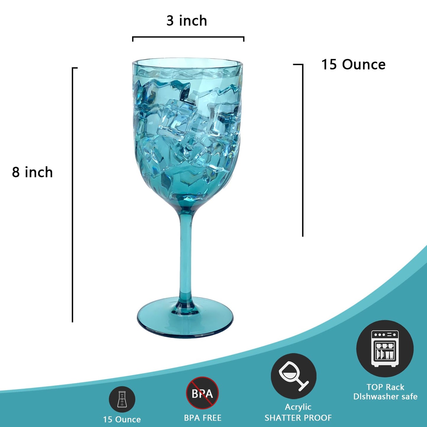 Yalin Set of 6 Unbreakable 12 oz Acrylic Plastic Wine and Water Tumbler Stackable Goblets. (Multicolor, 15 oz)