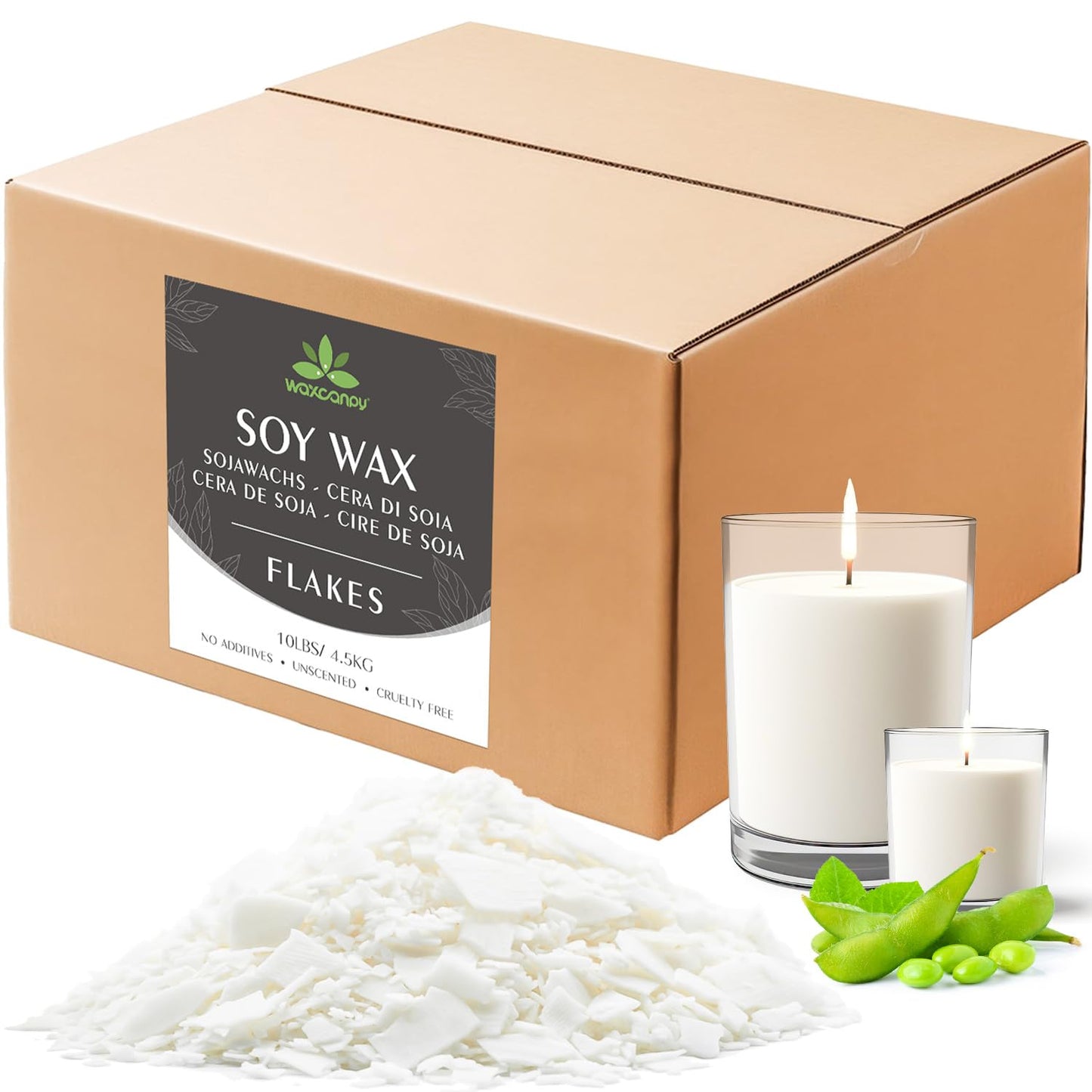 Soy Wax Flakes, Waxcanpy Pure & Natural Candle Wax, Organic Soy Wax 10 lb / 4.54 kg, Premium Candle Wax for Candle Making, No Additives, Harmless & ECO-Friendly, Cire de soja pour Bougie