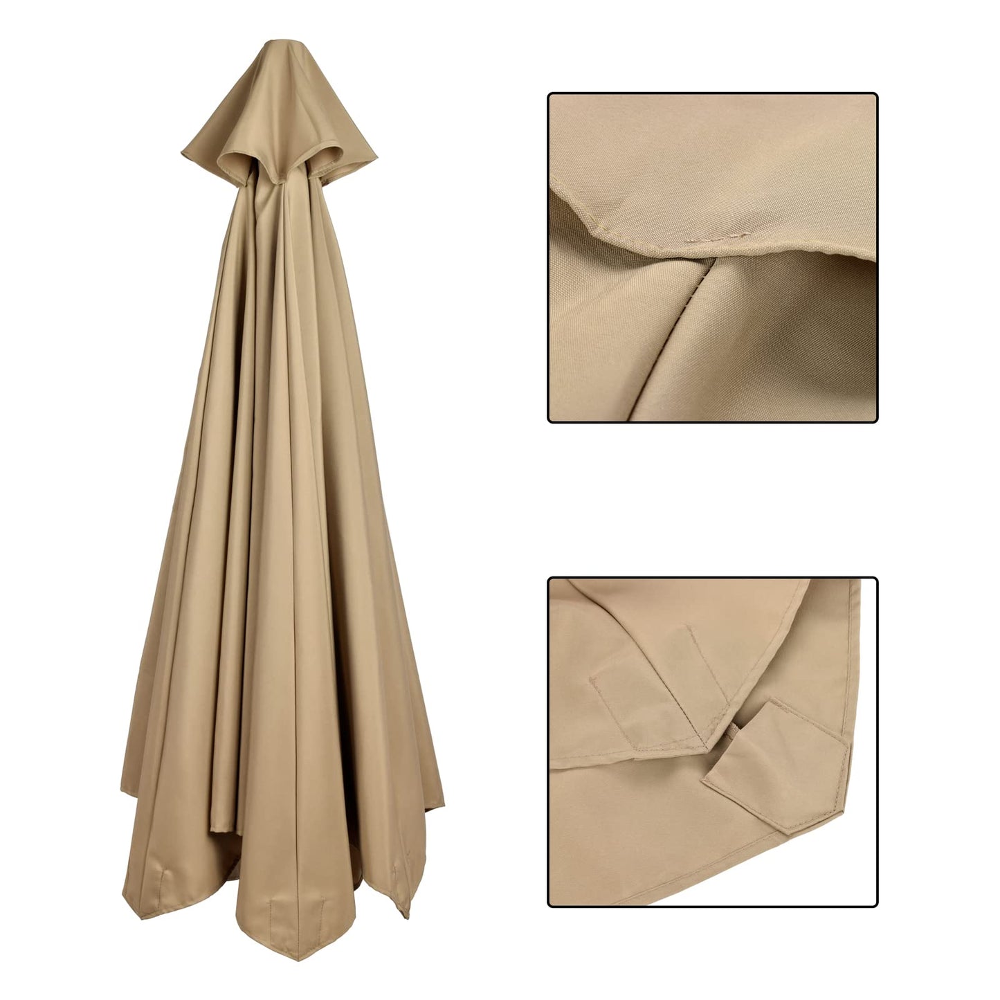 belupai 10ft Patio Umbrella Replacement Canopy, 6 Ribs Canopy Replacement Water Resistant Patio Canopy Outdoor Table Market Yard Umbrella Top Outdoor Umbrella Canopy (Canopy Only)(Tan, 6 Ribs)