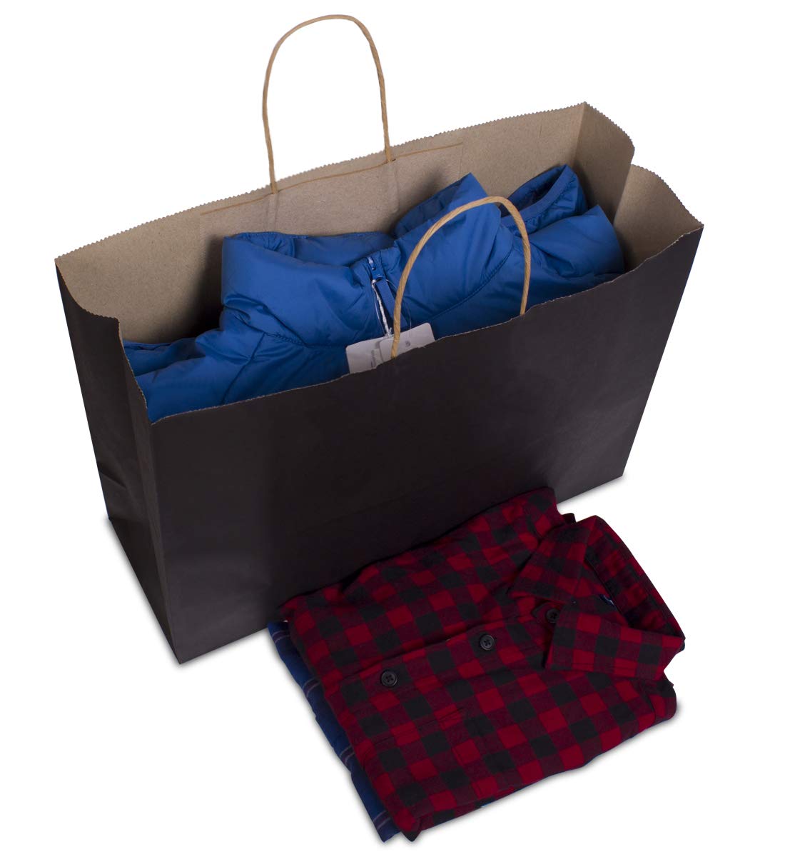 BagDream 16x6x12"- 50pcs Black Kraft Paper Bags with Rope Handles for Shopping, Grocery, Mechandise, Party, Gift Bags, Large Size 100% Recyclable Paper Bags