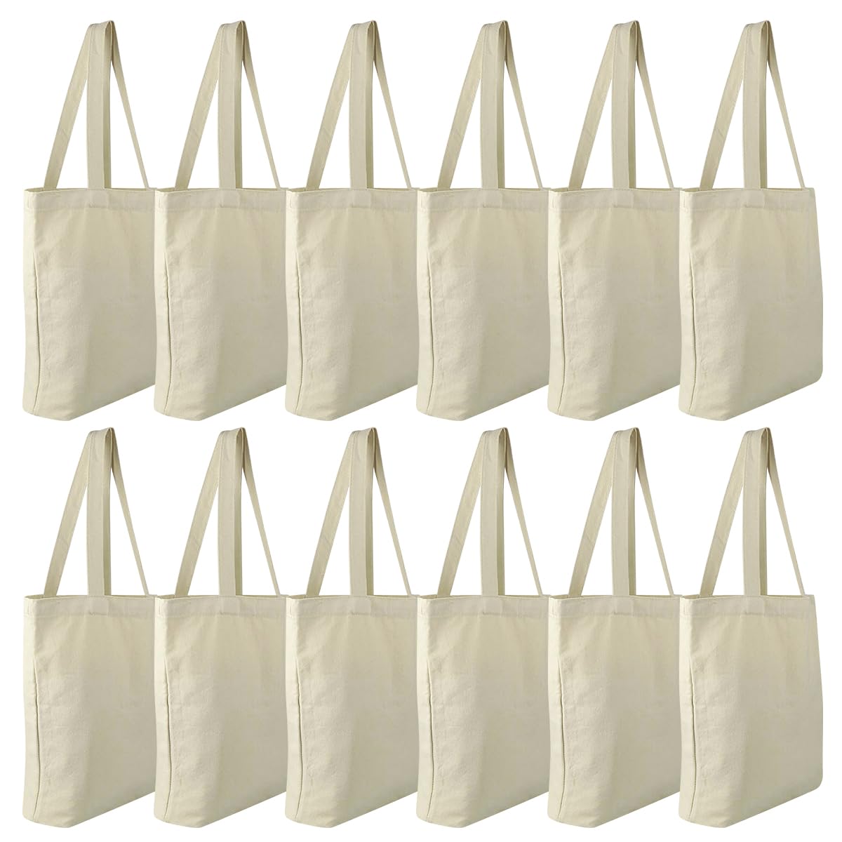 Faylapa 3/5 / 6/12 Pack Canvas Tote Bags,Heavy Duty Reusable Grocery Shopping Bag 13.6"x 15.3" Blank Cotton Bags for DIY (12, Beige)