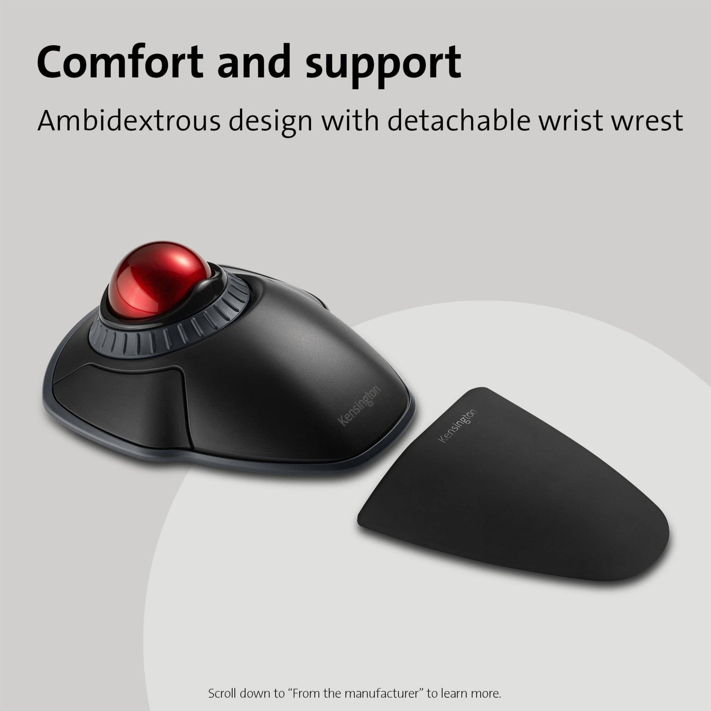 Kensington Orbit Wireless Trackball Mouse with Scroll Ring - Finger Control Ergonomic Mouse with Programmable Buttons, USB or Bluetooth Connection for Windows and MacOS - Black (K70990WW)