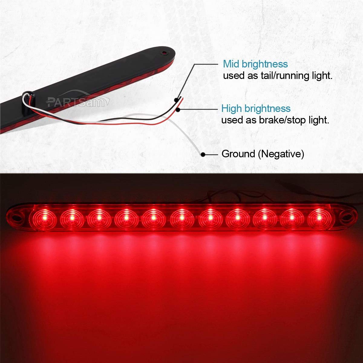 Partsam Submersible Under 80" LED Trailer Light Kit,Square Stop Turn Tail RV Truck Lights w/Wire &Bracket,Red/Amber Side Fender Marker Lamps,3rd Brake ID Light Bar for Camper Truck RV Boat Snowmobile