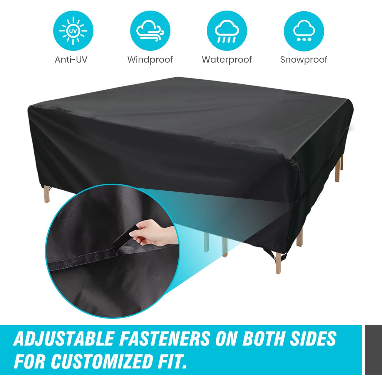 Velway Patio Furniture Cover Waterproof Outdoor Super Windproof, 67"Lx37"Wx28"H with Seal Tape at Seams, UV Resistant Patio Table and Chair Cover with Side Adjustable Straps, 4 Windproof Buckle Straps