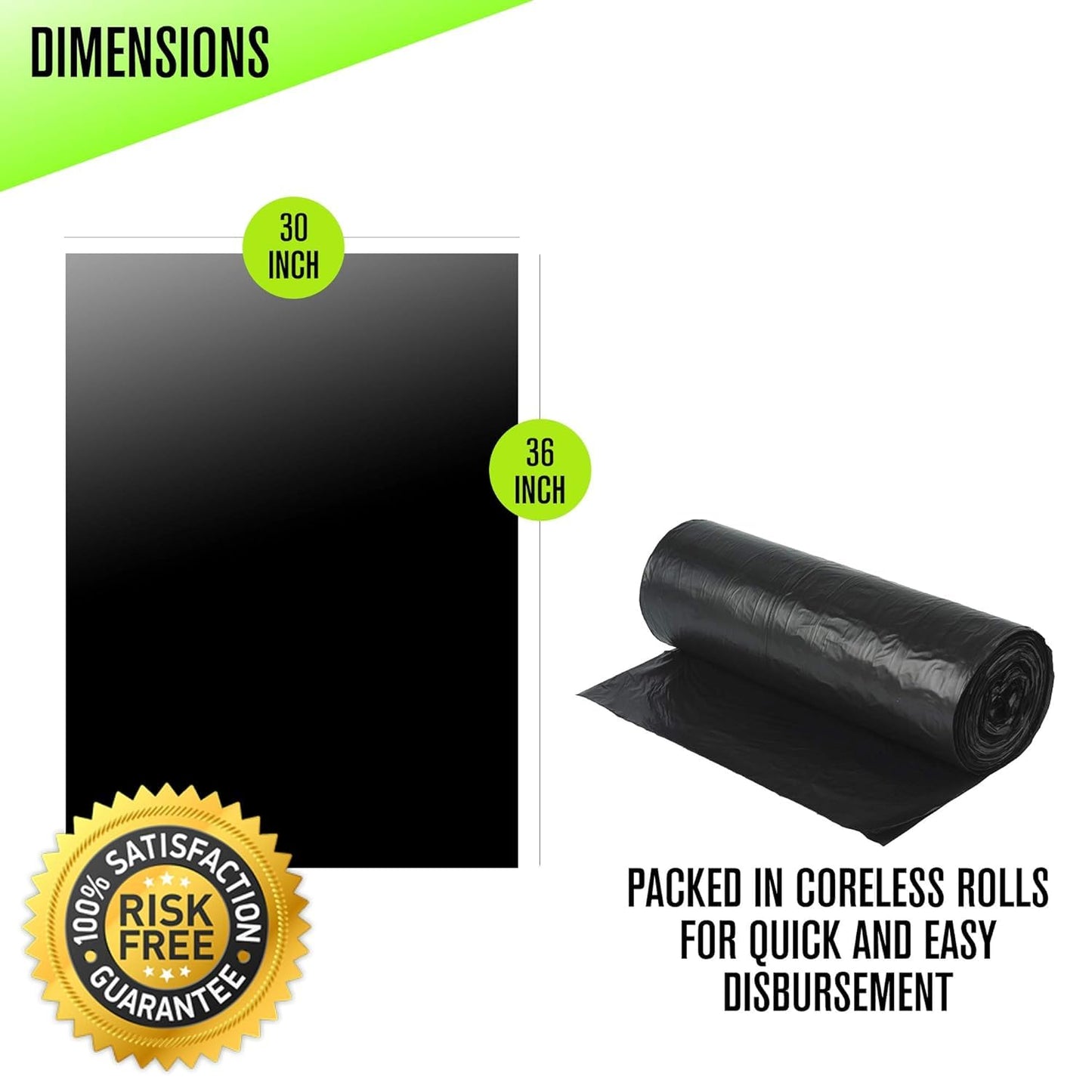 Aluf Plastics RL-3036XH T-Tough Roll Pack Low Density Repro Blend Star Seal Coreless Rolls Bag, 20-30 Gallon Capacity, 36" Length x 30" Width, XH Strength, Black (Pack of 100)