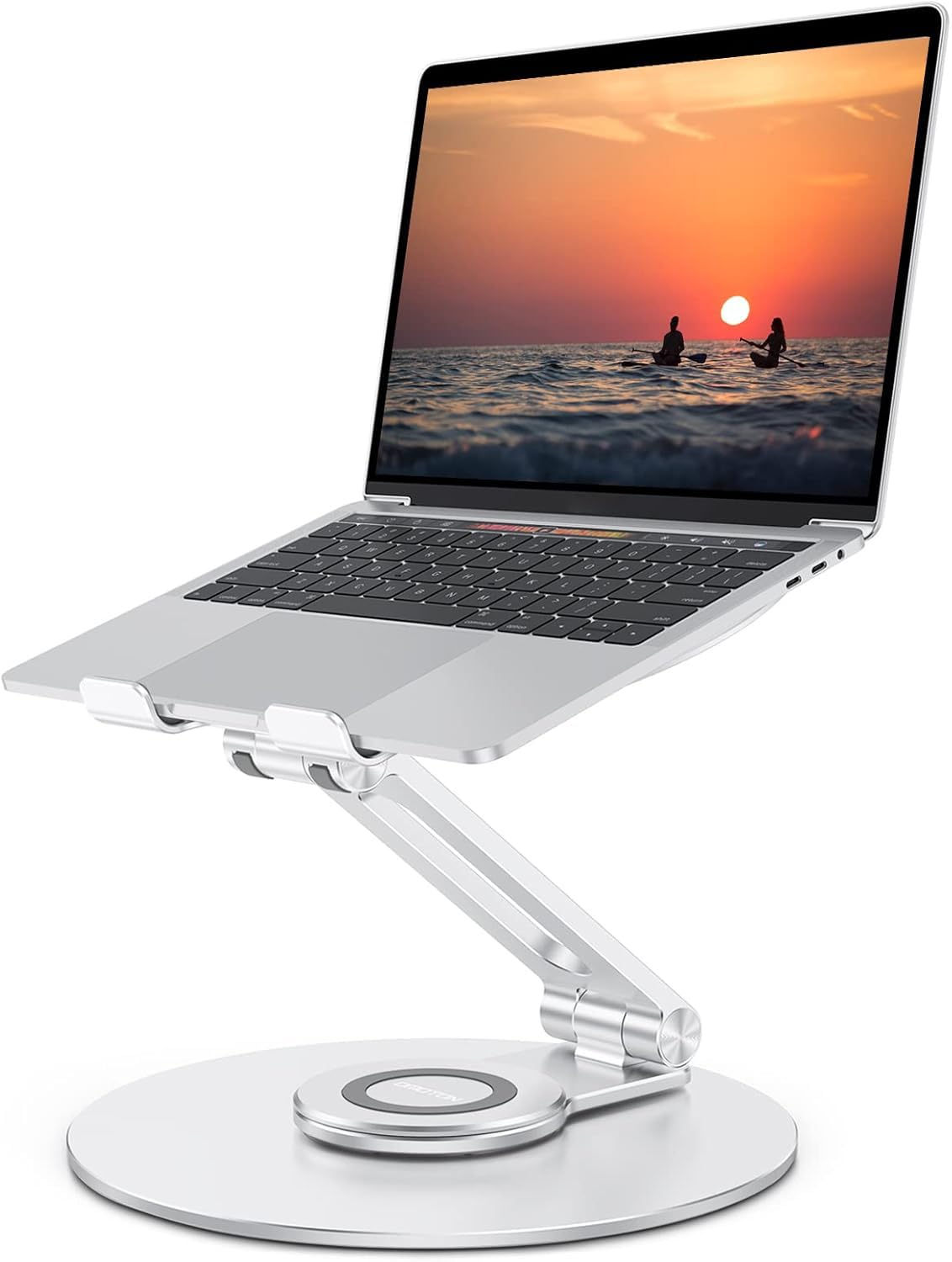 Adjustable Laptop Stand with 360 Rotating Base, OMOTON LA04 Ergonomic Laptop Riser for Collaborative Work, Dual Rotary Shaft Fully Foldable for Easy Storage, Fits MacBook/All Laptops up to 16 inches