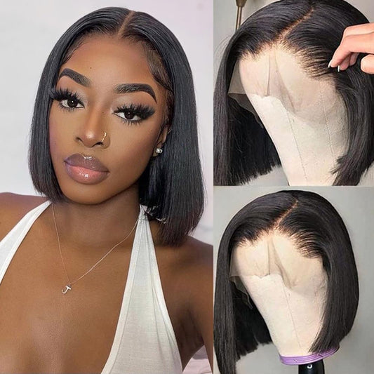 13x4 Lace Front Wigs Human Hair Bob Wigs for Women Human Hair Short Hair Straight Glueless Bob Wigs Human Hair Pre Plucked with Baby Hair 10 Inch Perruque Femme Humain Naturel