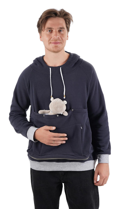 Cat Dog Carrier Hoodie Big Pet Pouch Sweatshirt Puppy Kitten Holder Carrier Pullover Top Kangaroo Unisex Hoodies, Navy, XX-Large