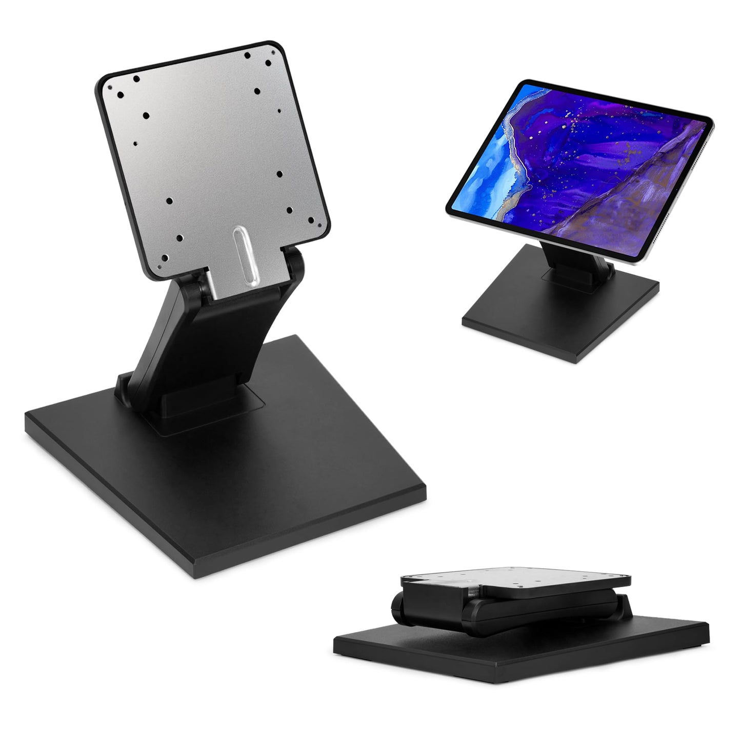 Tcatec Adjustable LCD Monitor Stand, Lay Flat Monitor Stand, Swivel PC Desk Stand Foldable Computer Monitor Mount Non Slip Desktop Bracket with Hole for Fixing Monitor, Black