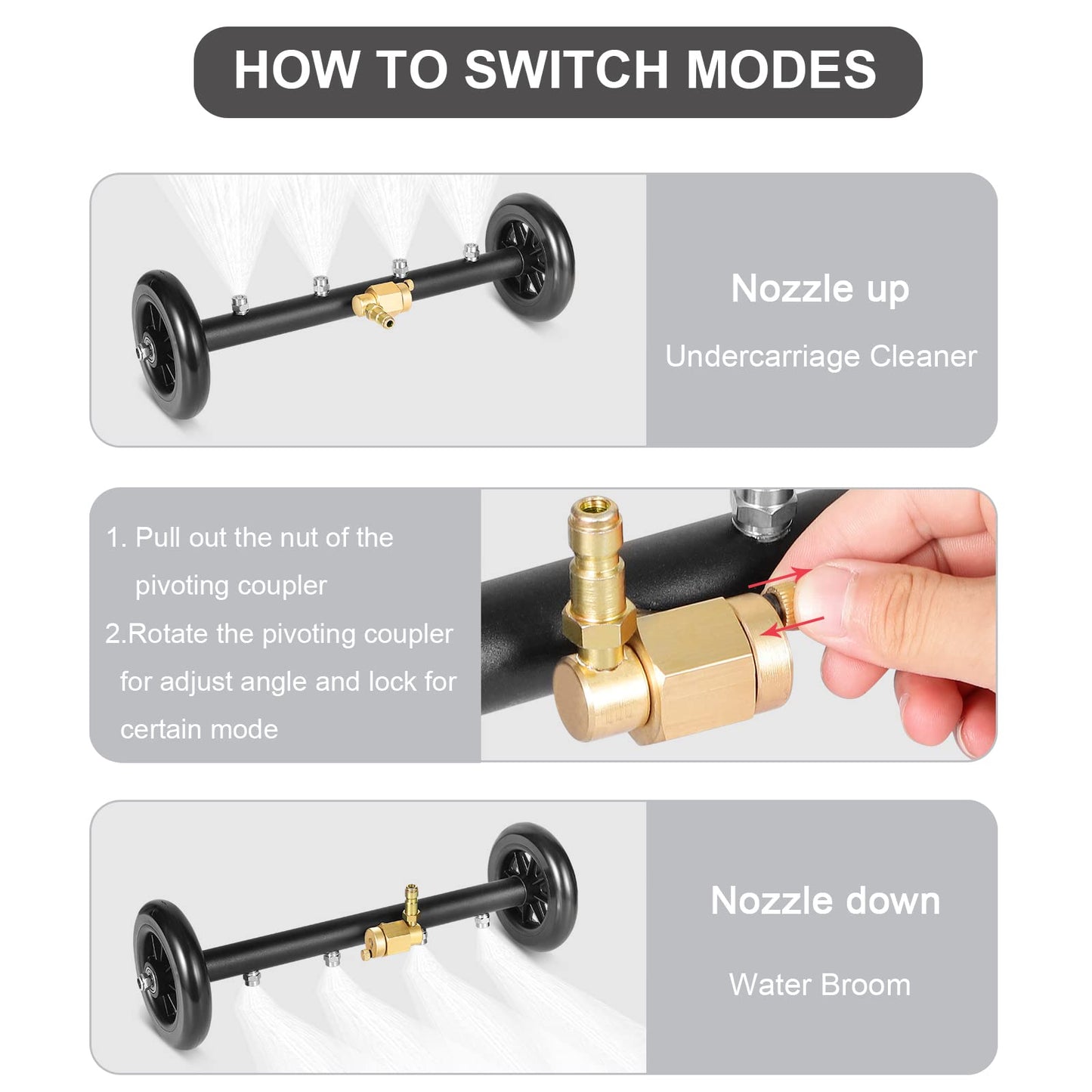 CREEXEON Dual-Function Undercarriage Cleaner,Surface Cleaner for Pressure Washer, 16 Inch, Underbody Car Washing Water Broom with 3 Pieces Extension Wand &Extra Wash Mitt, 1500 PSI-4000 PSI