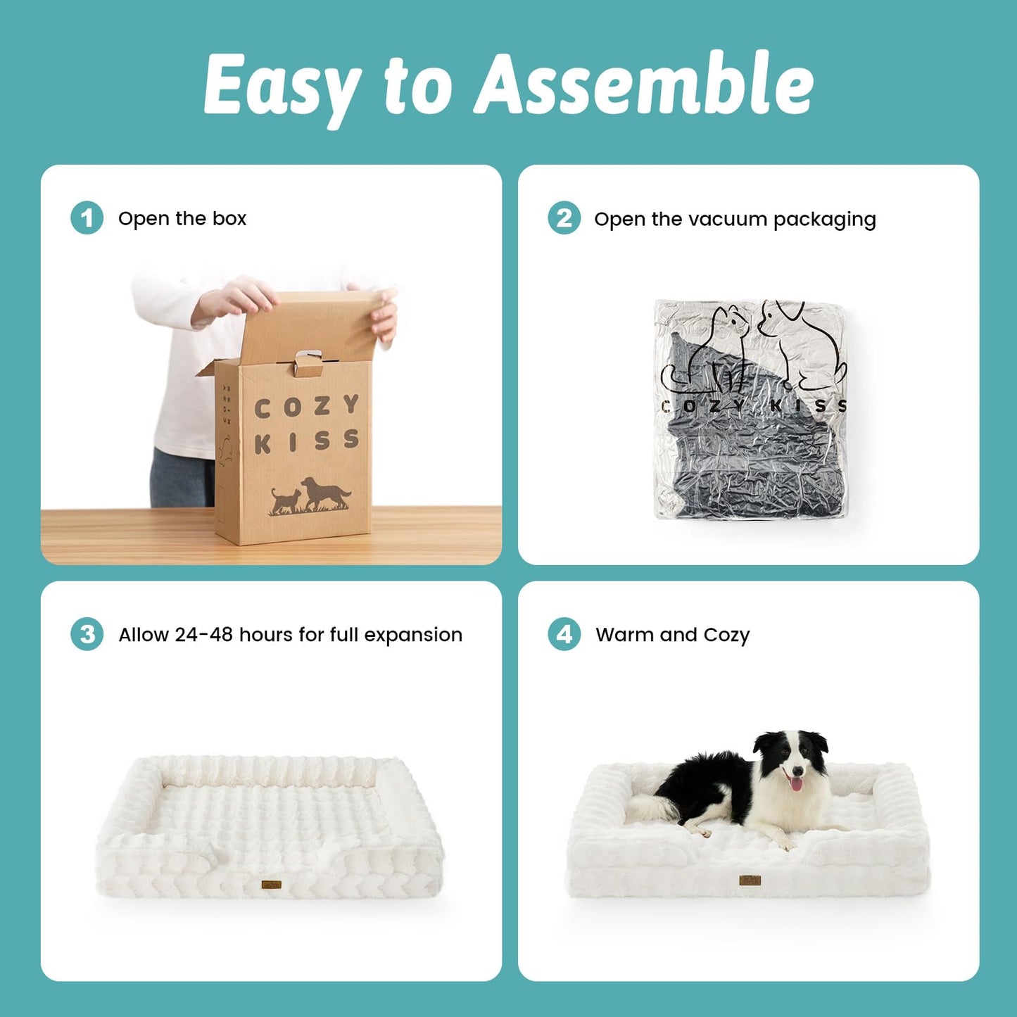 COZY KISS Orthopedic Dog Bed for Large Size Dog, Soft and Warm Faux Fur Extra Large Sofa for Pet Up to 100 lbs, Foam Bolster Anti-Slip Couch with Washable Removable Cover, XL 44x32x7 inch, Beige