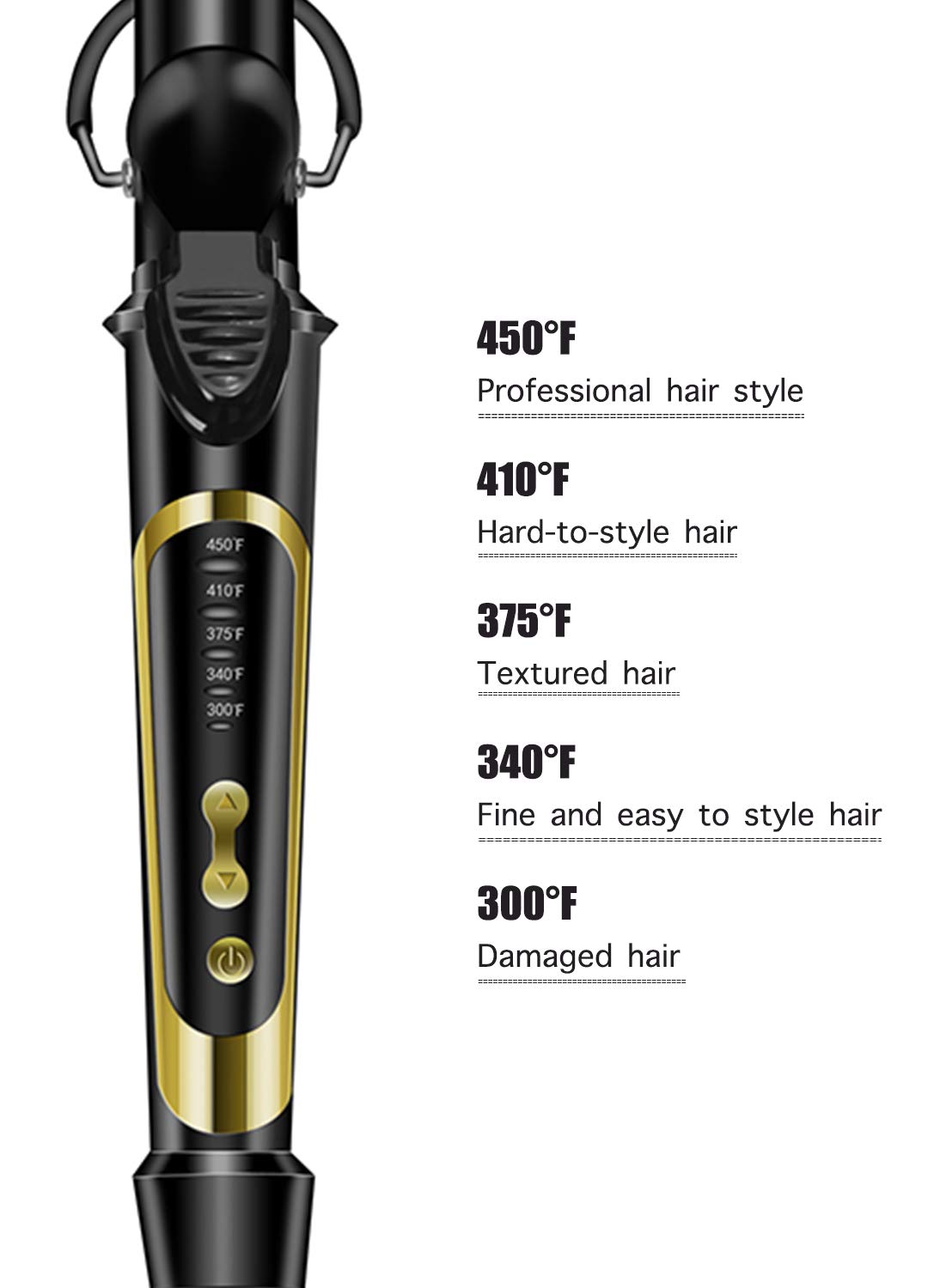 Lanvier 1.25 Inch Clipped Curling Iron with Extra Long Tourmaline Ceramic Barrel, Professional Hair Curler up to 450°F with Dual Voltage for Traveling, Hair Waving Style Tool for Girls & Women –Black
