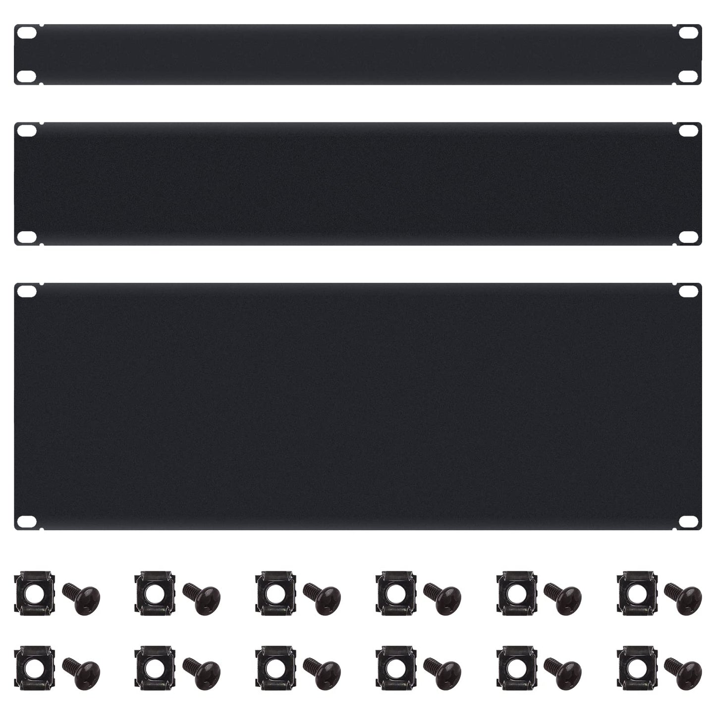 3 Pieces 1U,2U,4U Blank Panel Metal Rack Mount Filler Panel Spacer 19 Inches Kit for Enclosure Server Rack Cabinet Black