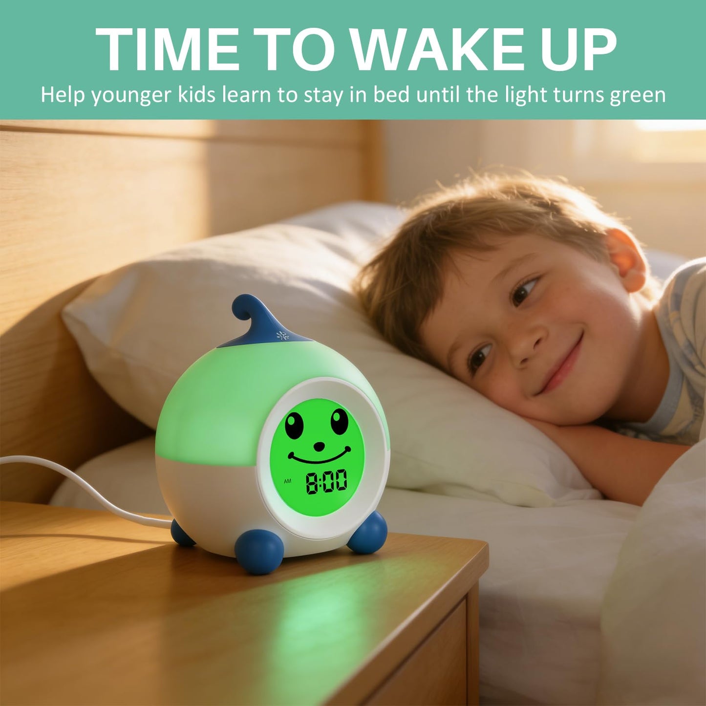 I·CODE Teach Me Time Kids Alarm Clock, Children's Sleep Trainer with Emoji,Toddler Sleep Aid Night Light with Auto-Off Timer,Perfect for 2-9 Years Old Younger Children (Blue)