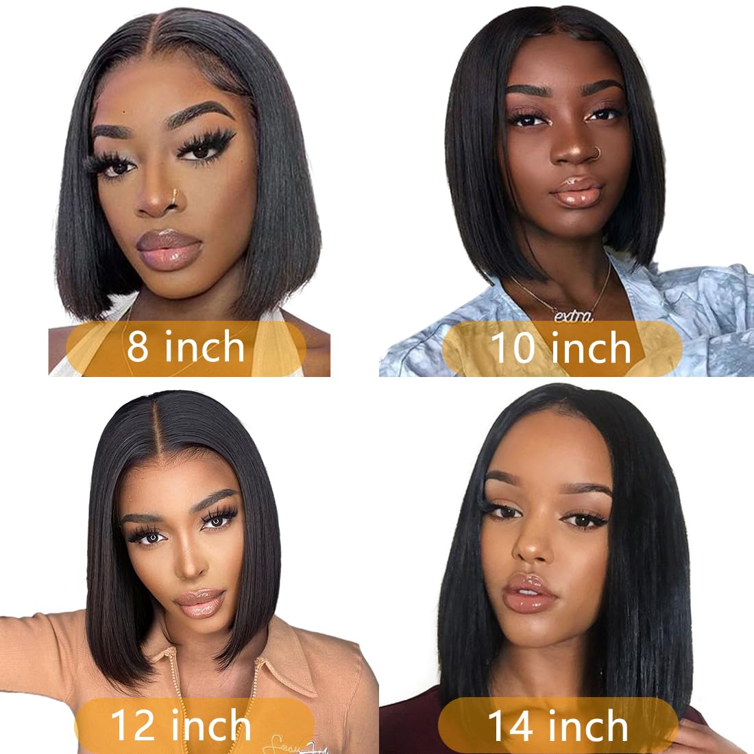 Bob Wig Human Hair 13x4 Lace Front Wigs for Black Women 16 Inch Straight Short Bob Human Hair Wigs Perruque Femme Humain Naturel 150% Density Black