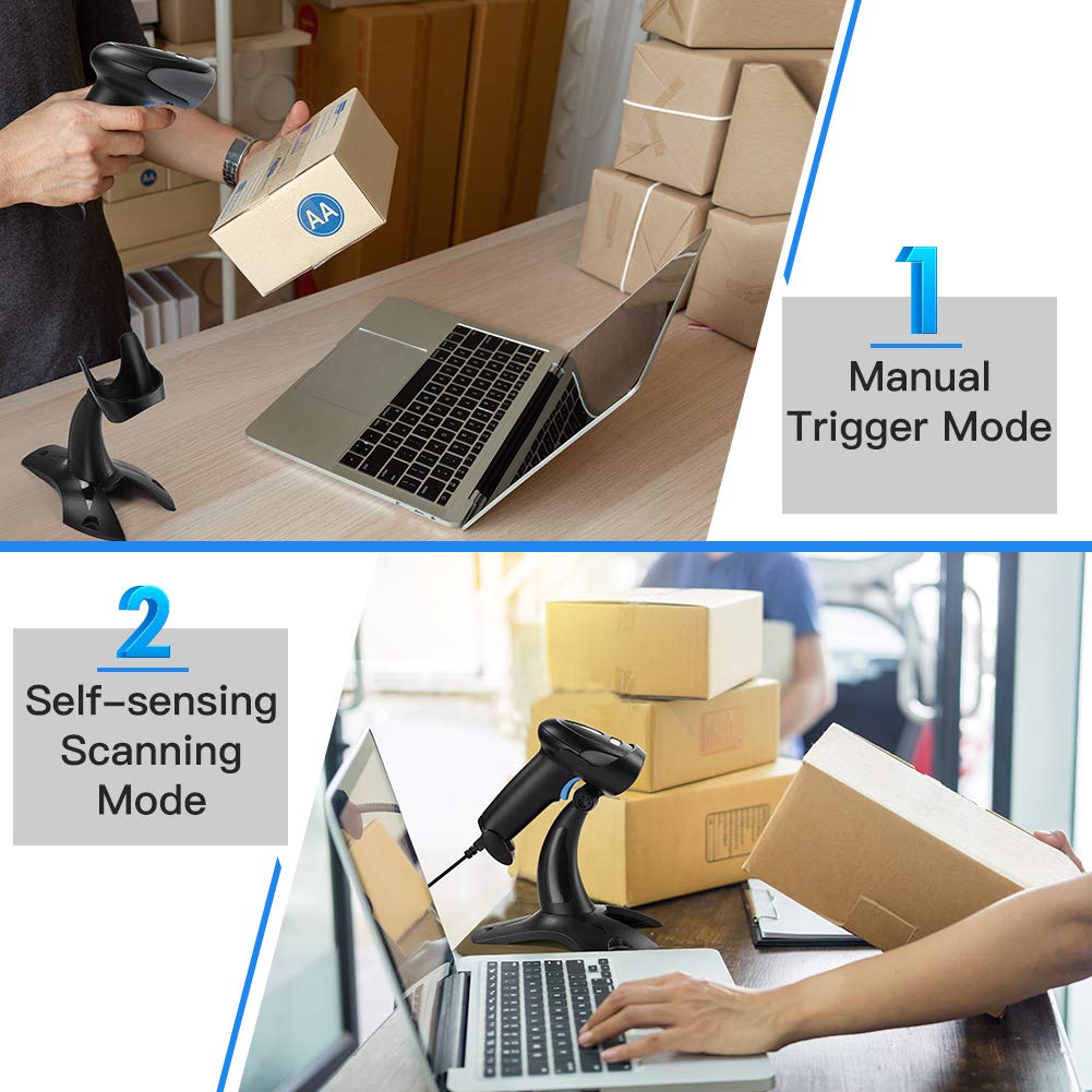 Eyoyo 1D 2D USB Wired Barcode Scanner with Stand, Handheld Scanner for Inventory Management, Portable Bar Code/QR Code Reader Screen Scanning Auto Sensing- Handsfree Scanner