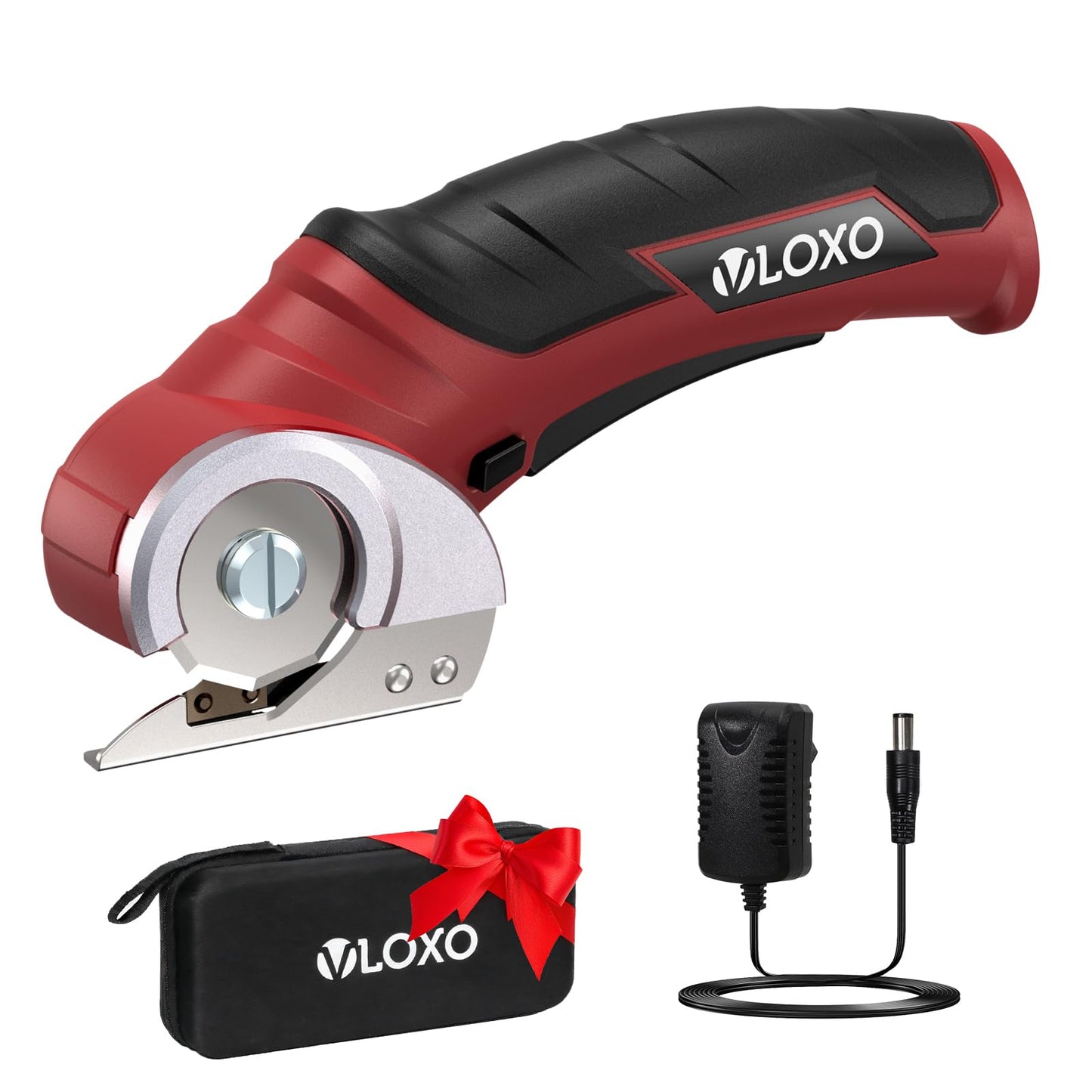 VLOXO 4V Cordless Electric Scissors – Rechargeable Rotary Cutter with Safety Lock for Home Crafting, Warehouse Packaging & DIY Projects, Cuts Cardboard Leather Fabric (Red)