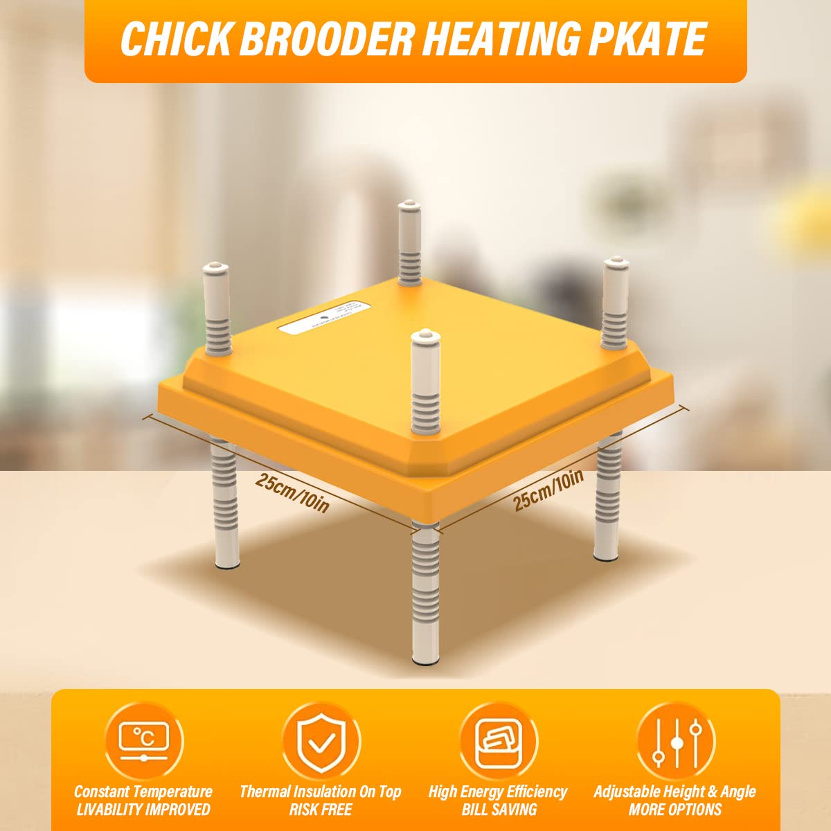 Brooder Heater for Chicks, 10”x10”Chicken Breeding Heating Plate Brooder Heating Heater Adjustable Height Chicken Incubator Heating Lamp Rutin Chicken Brooder Suitable for 15 Chicks (Colour)