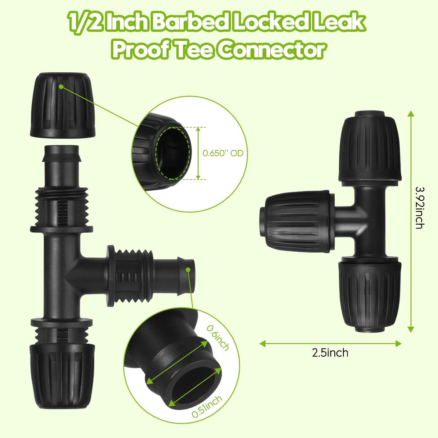 50 FT 1/2 Inch Drip Irrigation Tubing Kit-Drip Line Irrigation Hose 1/2 Inch with 1/2" to 1/4" Barbed Locked 6-Way & 1/2" Tee Connectors-Drip Tube Irrigation Fittings System Parts for Garden Watering