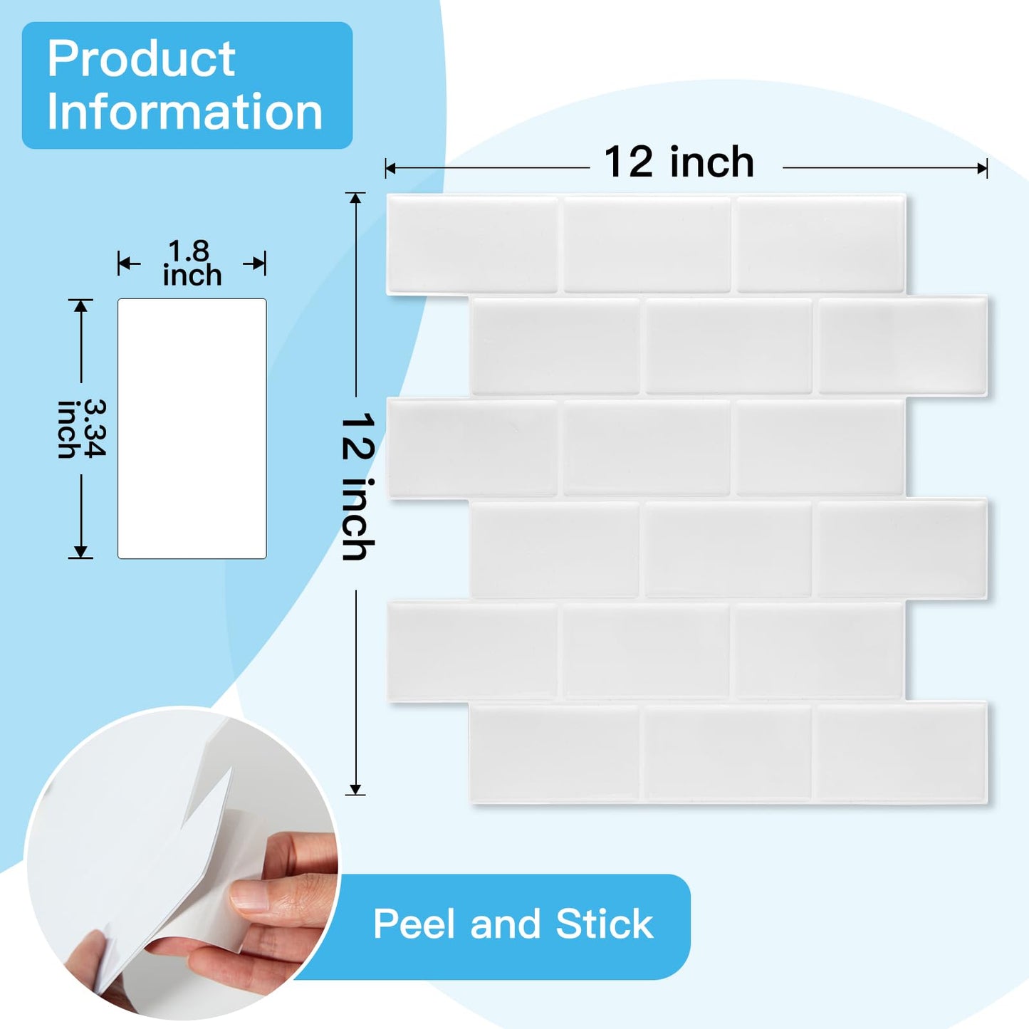 Art3d Peel and Stick Backsplash Tiles – 12"x12" White Washed Thicker Design, Self-Adhesive Wall Tile for Kitchen & Bathroom