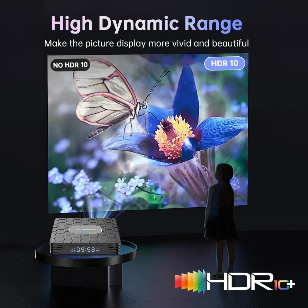 Android TV Box,2025 Android 14 TV Box with 4K 8K HDR10 Wi-Fi 6 4GB RAM 64GB ROM Quad Core ARM Cortex-A53 Chip, Android Box 14.0 2.4G/5G Wi-Fi Ethernet Bluetooth5.0 H.265 3D 4K Smart Box