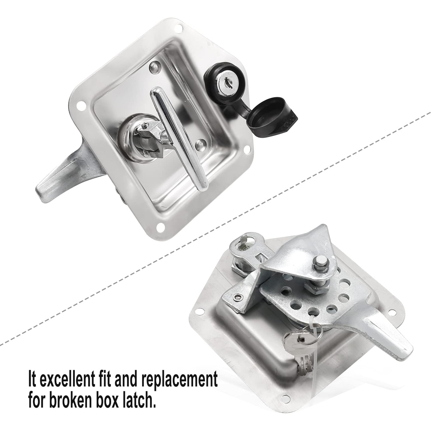 Zreneyfex Trailer Door Latch T-Handle Lock Latch Stainless Steel with Gasket and Keys for RV Camper Truck Toolbox (2)
