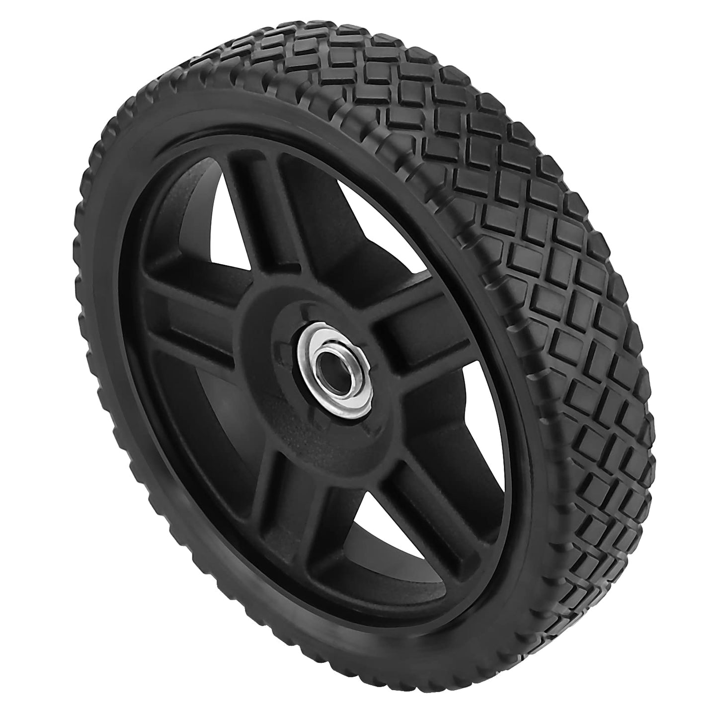 SINJEUN 4 Pcs Plastic Lawn Mower Wheel 8", Plastic Replacement Tires Spoked Tires for Hand Trucks, Push Lawn Mowers, Carts，1/2 Inch Bore