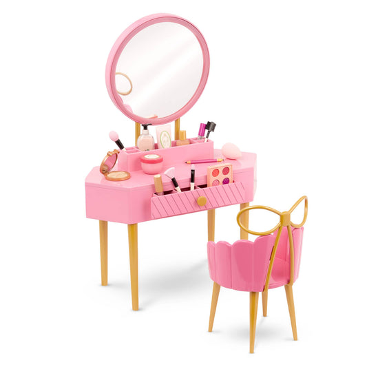 Our Generation – 18-Inch Doll Accessories – Pink Vanity Table & Chair Set – Pretend Make – up & Mirror – Pretend Play 3+ Years – Fabulous Fun Vanity Set