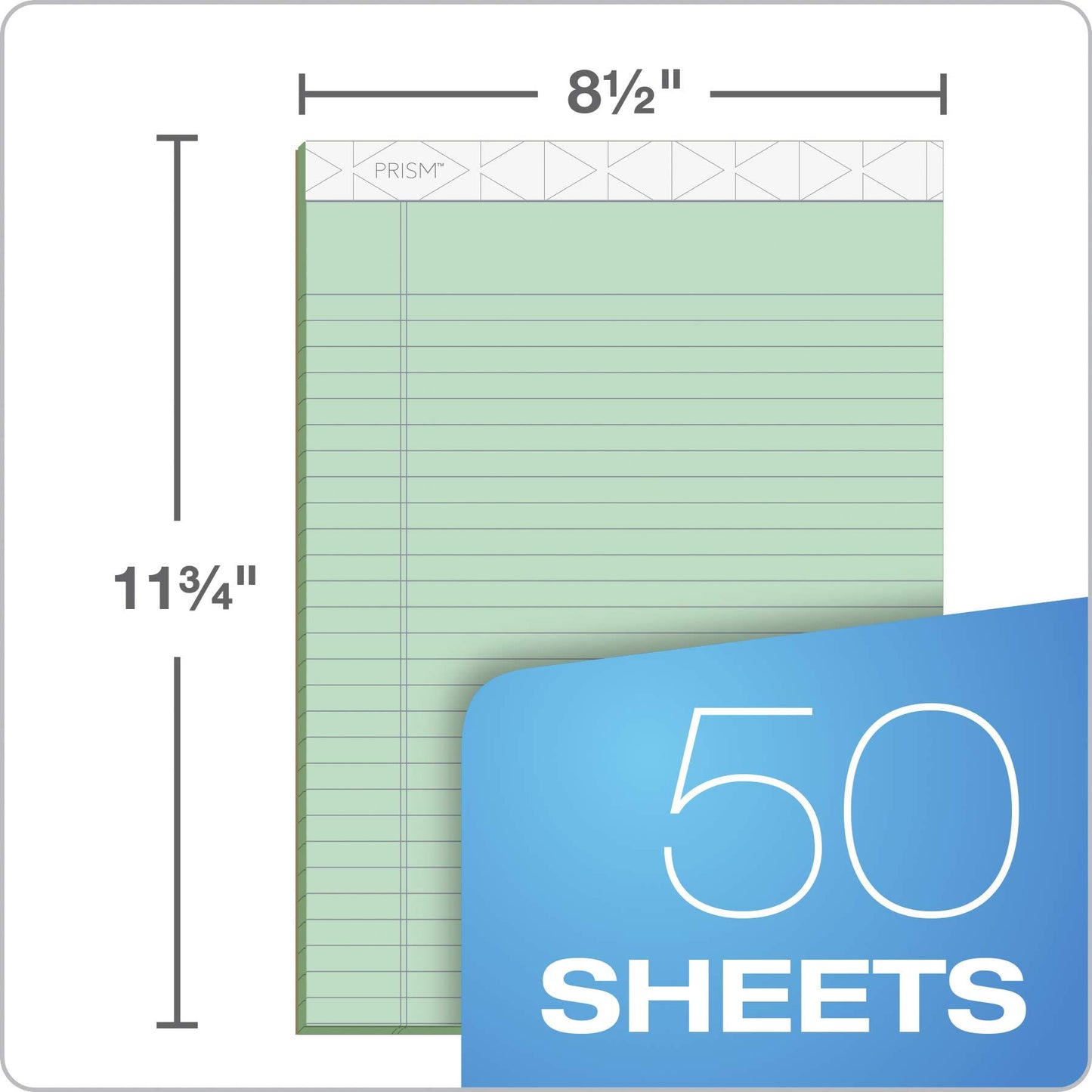 TOPS Prism Plus 100% Recycled Legal Pad, 8-1/2 x 11-3/4 Inches, Perforated, Green, Legal/Wide Rule, 50 Sheets per Pad, 12 Pads per Pack (63190)