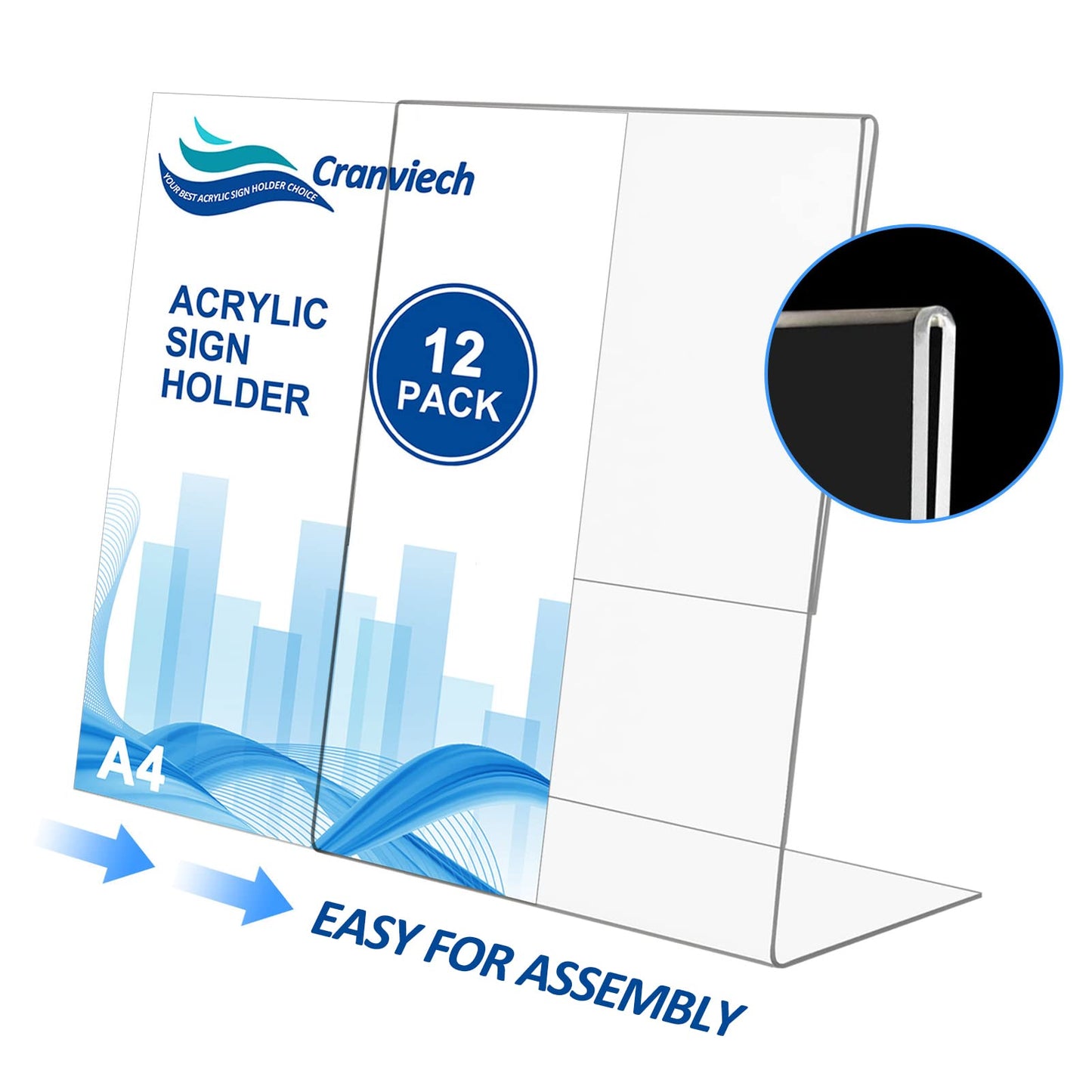 Cranviech 12 Pack Sign Holder 8.5 x 11, Acrylic Slant Sign Holders Clear Plastic Display Stand Acrylic Paper Signs Holder Photo Frame for Restaurants Hotels Menu Stores Office
