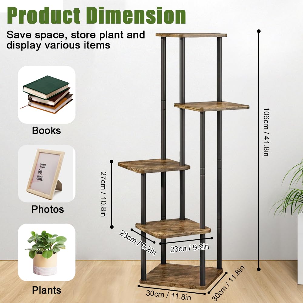 Corner Plant Stand Indoor, FOME 5 Tier Metal Plant Stand for Multiple Plants, Tiered Flower Pots Stand for Patio Garden Balcony Living Room Bedroom (1 Pack)