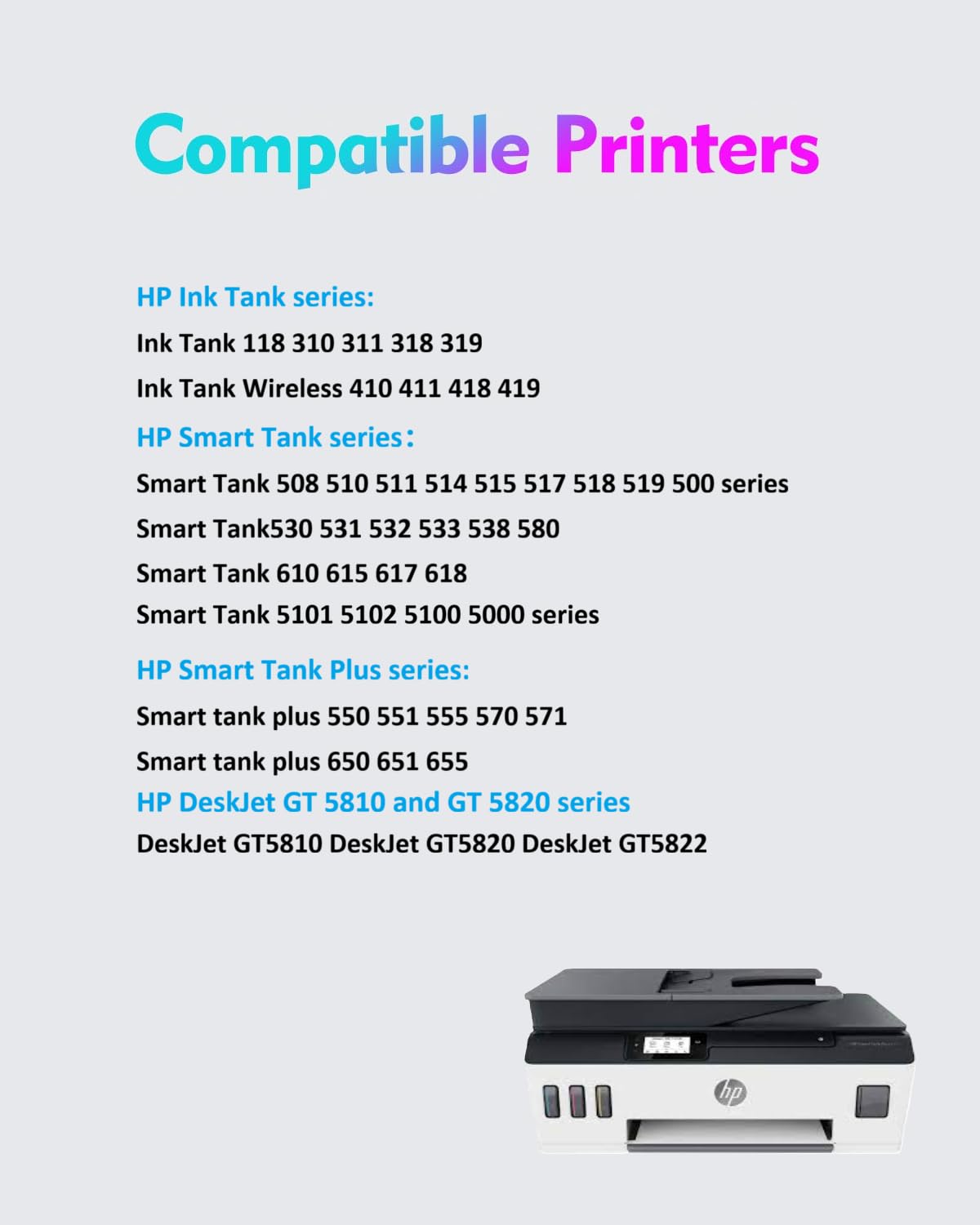 GT52 Tri-Color M0H50A Printhead for HP Smart Tank 450 455 500 510 515 530 580 610 615 Smart Tank Plus 651 650 555 551 550 571 570 HP Ink Tank 310 315 319 InkTank Wireless 410 415 419 Printers
