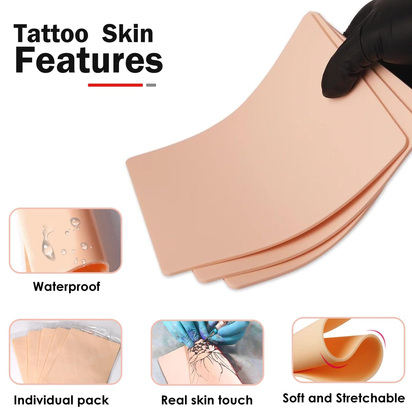 30Pcs Tattoo Skin 3MM with Transfer Paper Kit- Urknall 10pcs Fake Skin with 20pcs Stencil Paper Blank Tattoo Practice Skin Double Sides Fake Skin for Tattoo Beginners and Artists Tattoo Supplies