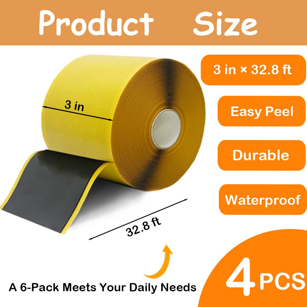Wenscis 4 Pack Pond Liner Seam Tape Bulk, Total 3" x 131' Double Sided Butyl Adhesive Tape for EPDM Liners, Waterproof Pond Liner Patch Repair Kit for Fish Ponds, Garden Water Features, Pool