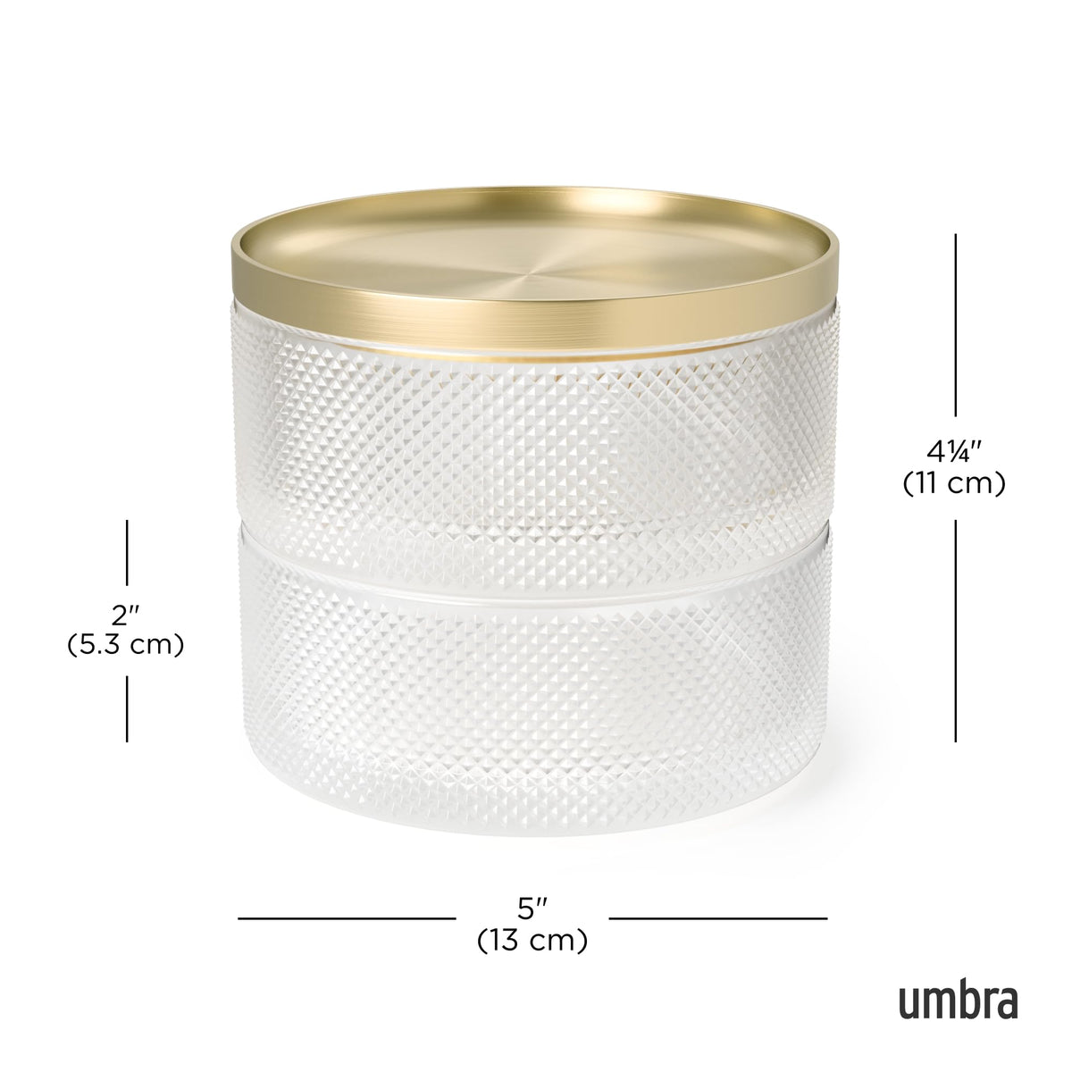 Umbra Tesora Jewelry Box, Necklace and Earring Holder, Accessory Organizer Display with Two Stacking Glass Compartments and Metal Lid, Brass