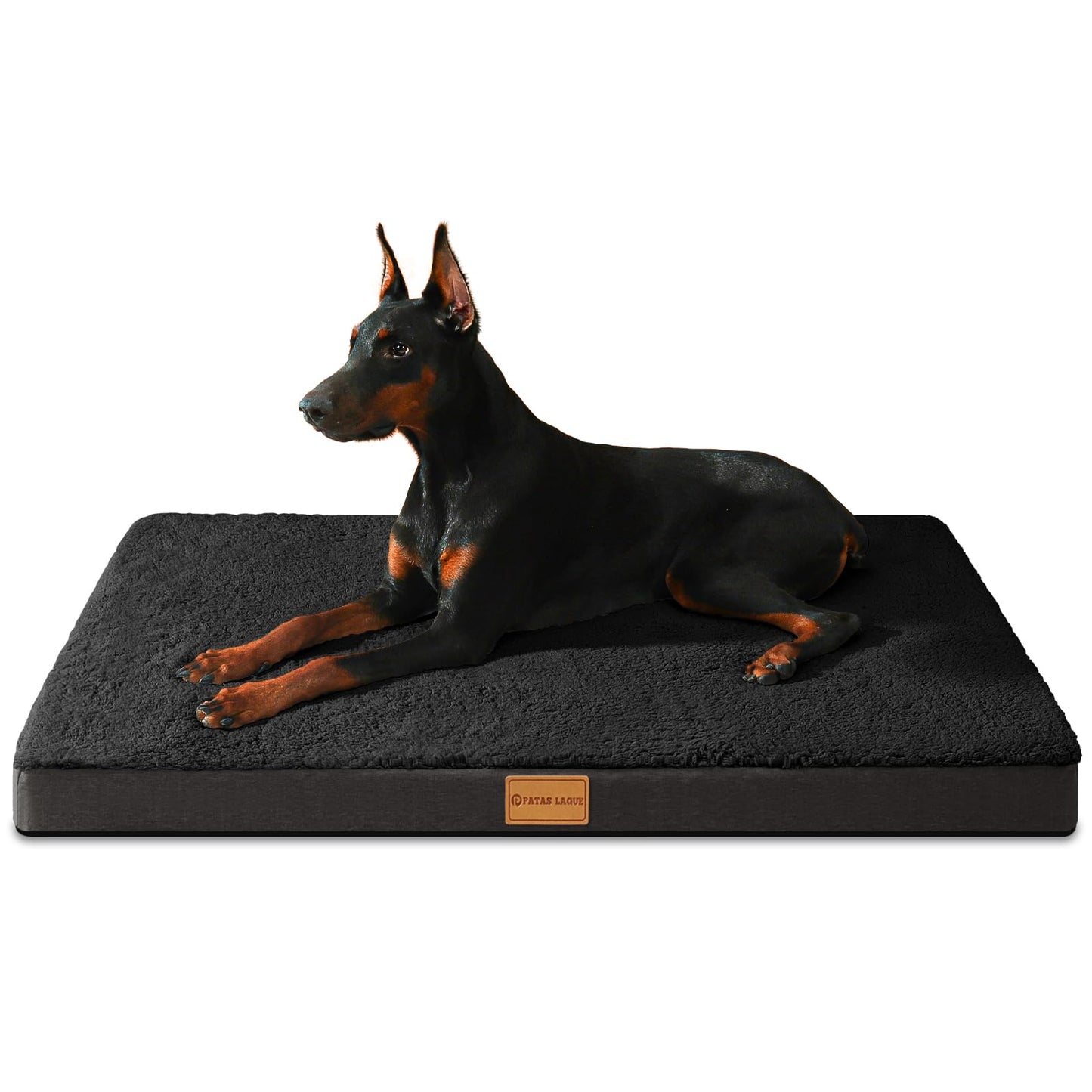Patas Lague Orthopedic Dog Bed Large Sized Dog 91x61cm,Soft Waterproof Egg Crate Foam Medium Pet Crate Beds Mat with Removable Washable Cover and Non-Slip Bottom, Black