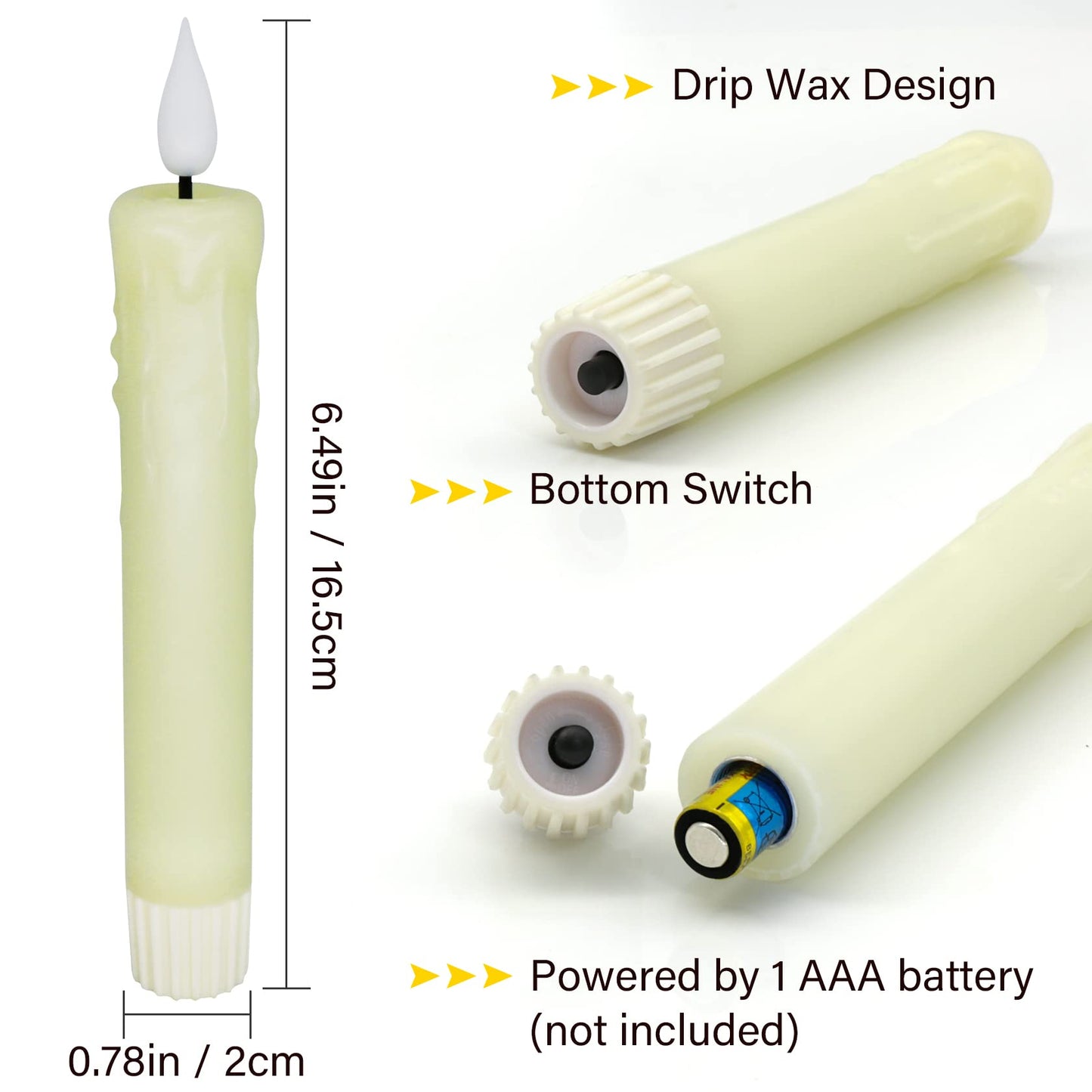 Real Wax LED Flameless Taper Candles with Remote Timer, 6.4 Inch Ivory LED Candlesticks Battery Operated with 3D Flickering Flame for Christmas Window Halloween Wedding Party Home Decor